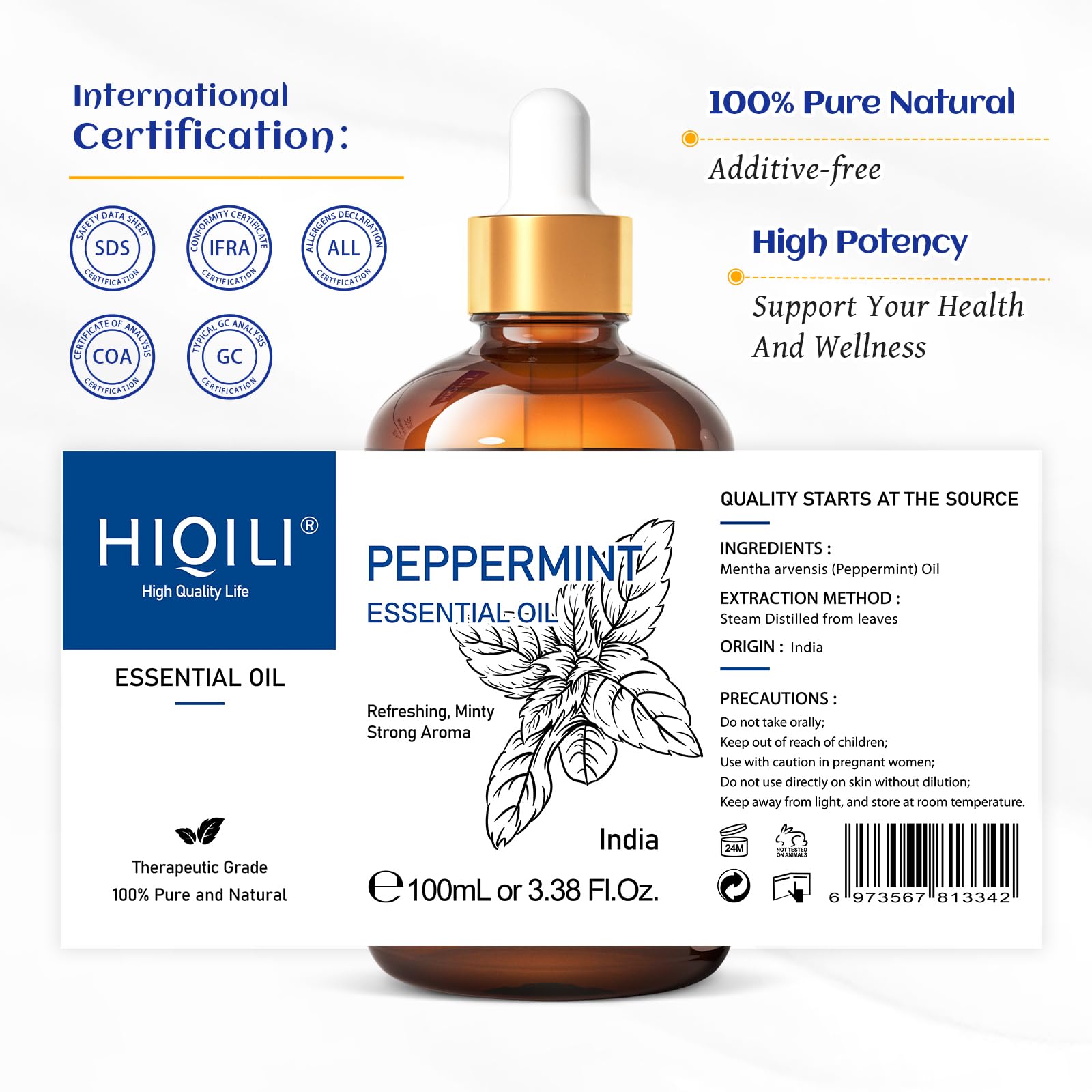 HIQILI Peppermint Essential Oil, 100% Pure Natural for Diffuser, Hair, Massage, Add to Spray HIQILI uk supplements
