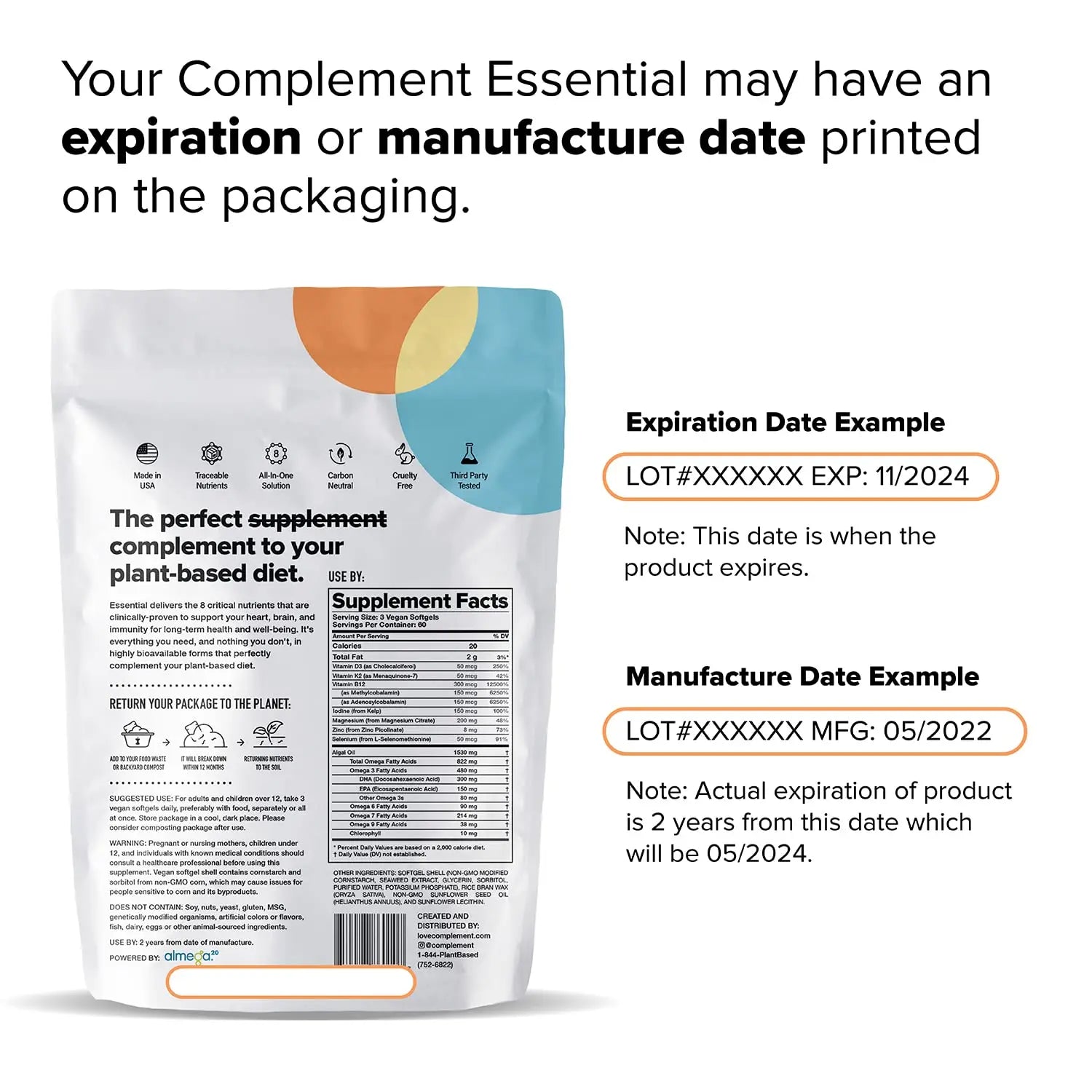Complement Essential Vegan Multivitamin for Men & Women (30 Servings, 90 Capsules) with Omega-3 DHA & EPA, B12, Vitamin D3 & K2, Zinc, Selenium Complement uk supplements