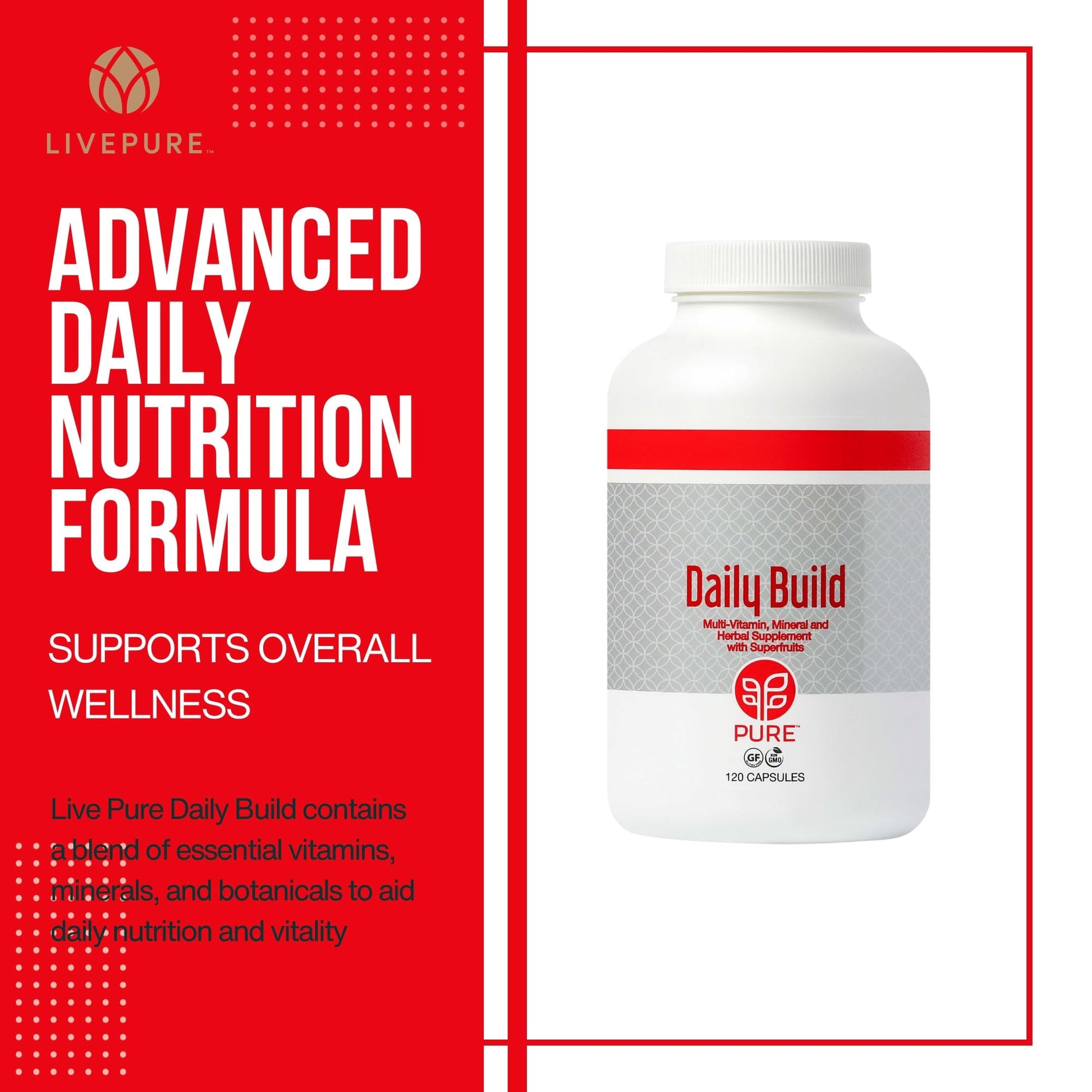 PURE Daily Build | 120 Capsules | Advanced Multivitamin Supplement | Enhanced with Essential Vitamins, Minerals PURE uk supplements