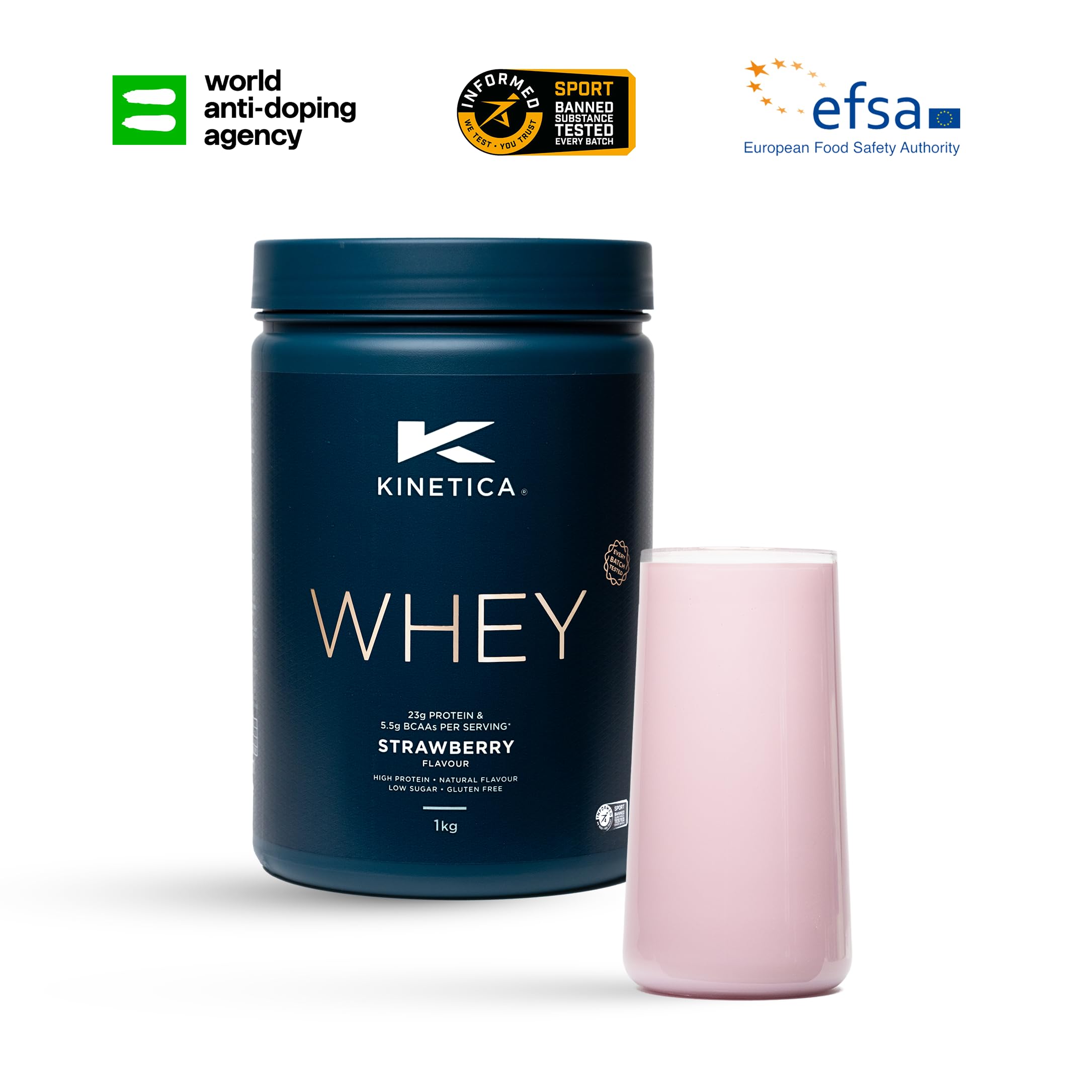 Kinetica Premium Whey Protein Powder | Grass Fed | Strawberry | 1kg | 33 Servings Kinetica uk supplements