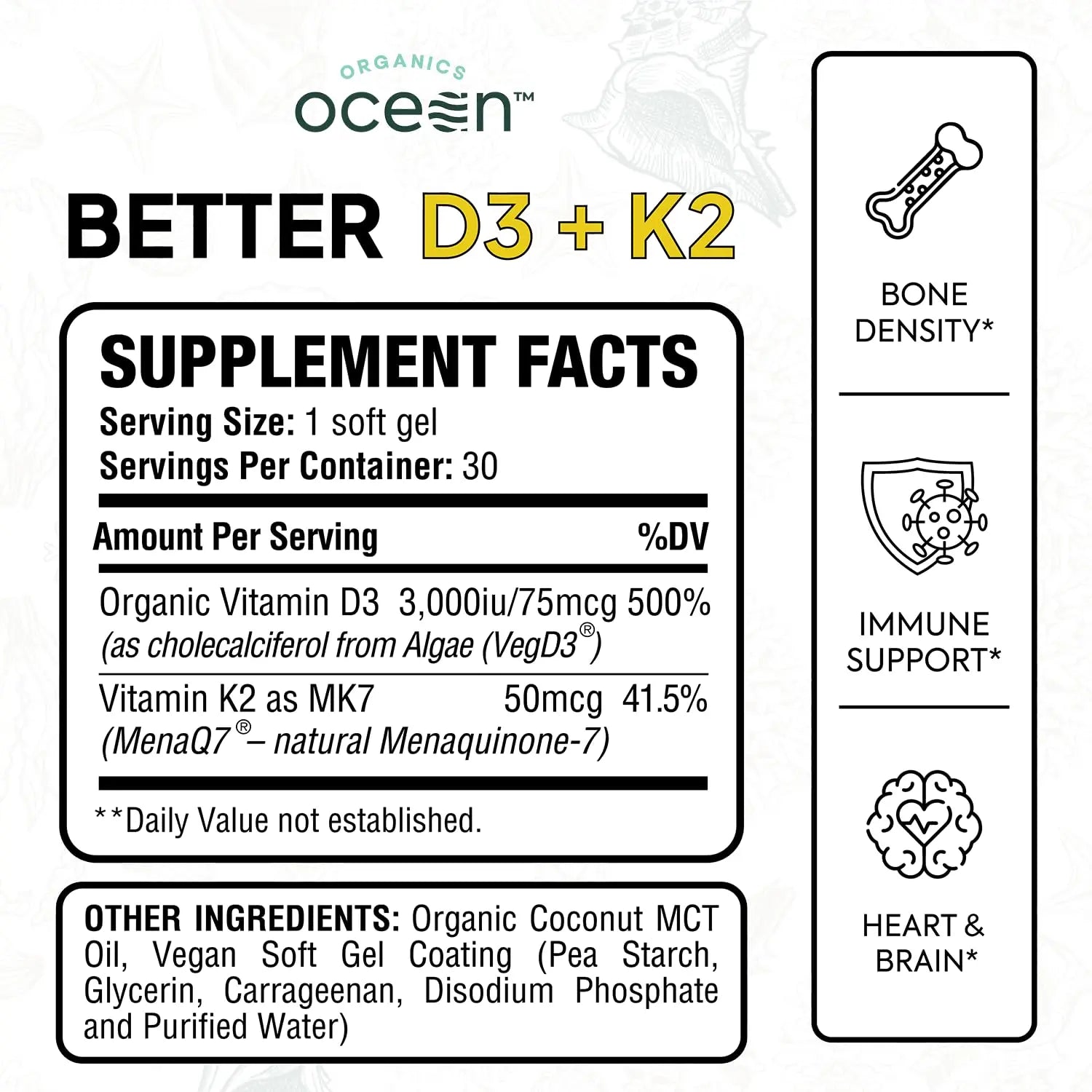 Organics Ocean Better D3 + K2-100% Organic VIT D3 and K2 Supplements with Maximum Bioavailability - Supports Bone Density, Calcium Balance Organics Ocean uk supplements