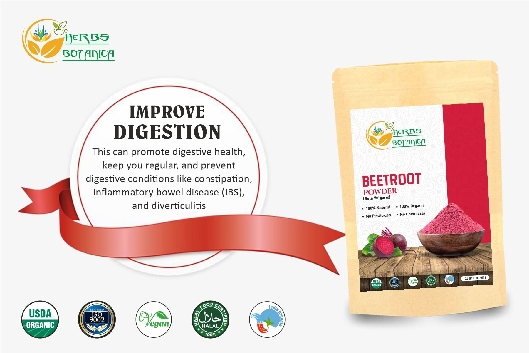 Herbs Botanica Beetroot Powder Organic for Baking and Smoothies | Nitric Oxide Suppement Herbs Botanica uk supplements