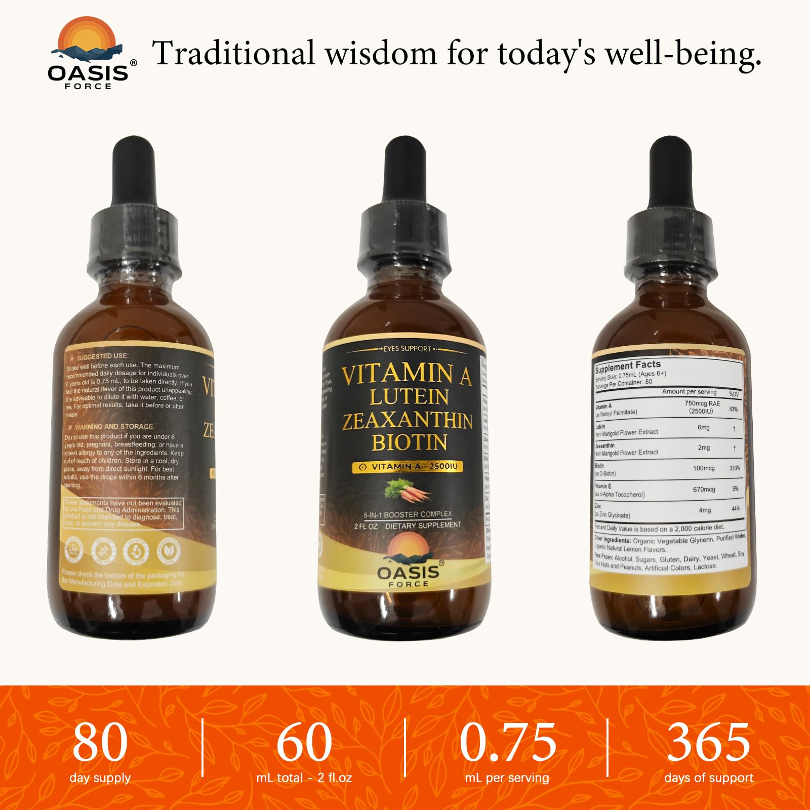 OASIS FORCE 6 in 1 Vitamin A Liquid Drops with Lutein & Zeaxanthin, Vita A Retinyl Palmitate for Skin, Vision & Immune Support, Adults & Kids Ages 6+, Vegan, Non-GMO, 2 Fl Oz OASIS FORCE uk supplements