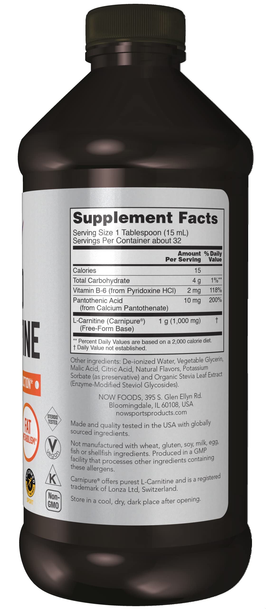 NOW Sports Nutrition, L-Carnitine Liquid 1,000 mg, Highly Absorbable, Tropical Punch NOW uk supplements