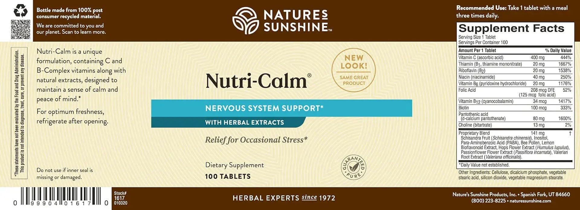 Nature's Sunshine Nutri-Calm- Herbal Stress Relief Supplement for Natural Relief, Mood Support and Boost, Nervous System Support - 100 Count Nature's Sunshine uk supplements