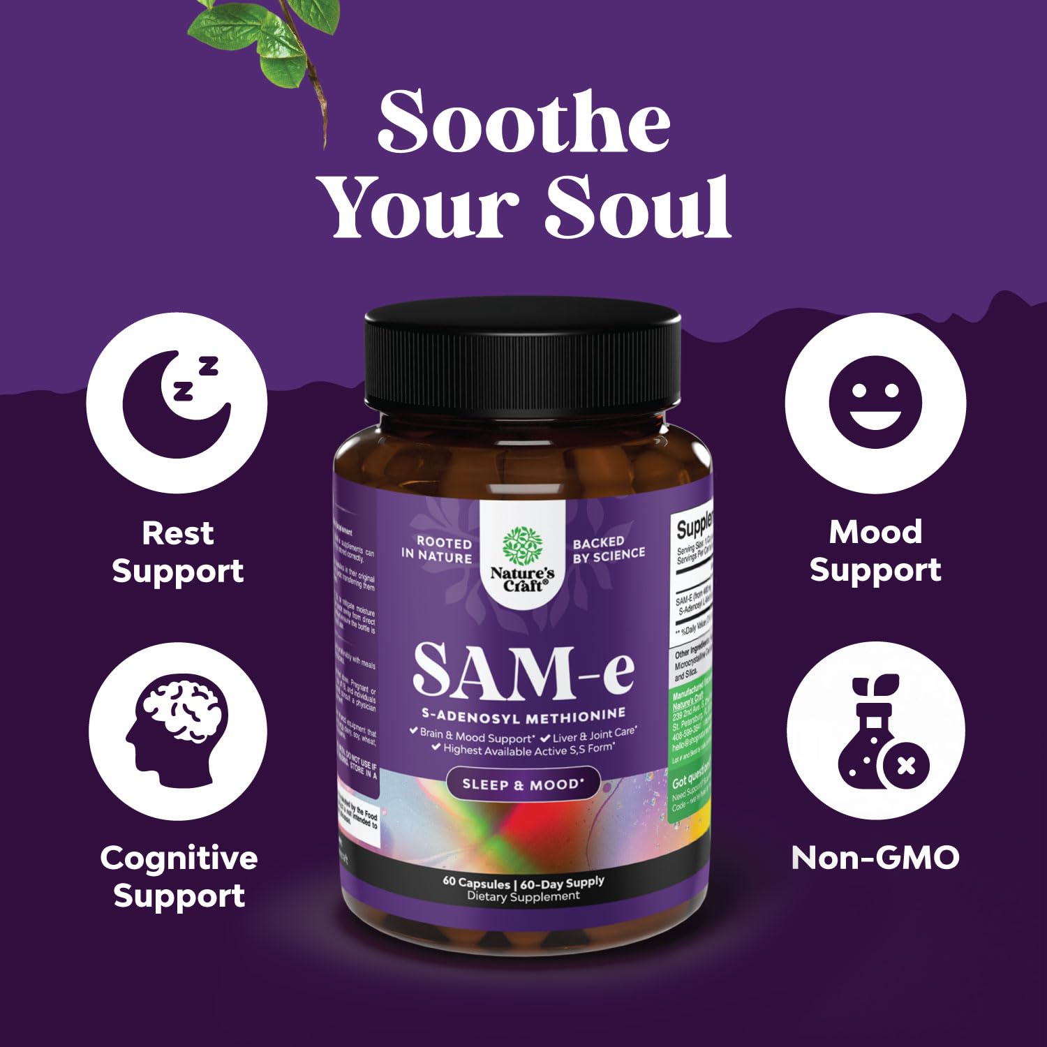 Sam-E 200mg Mood Support Supplement - S-Adenosyl Methionine Sam-E Supplement for Natural Relaxing Mood Boost Brain Support and Liver Detox Cleanse - Vegan Non-GMO and Gluten Free - 60 Count Natures Craft uk supplements