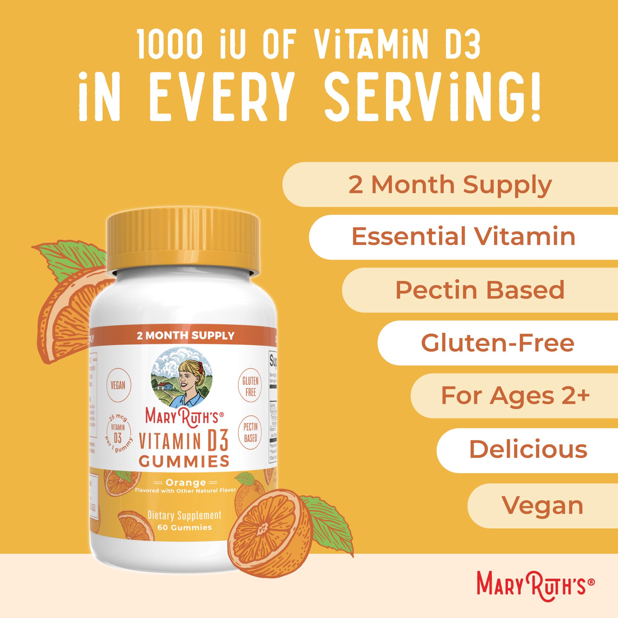 MaryRuth Organics Vitamin D3 Gummies | 2 Month Supply | Adults & Kids Vitamin D Gummy | Immune Support Supplement | VIT D3 1000IU for Bone Health&Muscle Function | Vegan | Non-GMO | Gluten Free | 60 MARYRUTH'S uk supplements