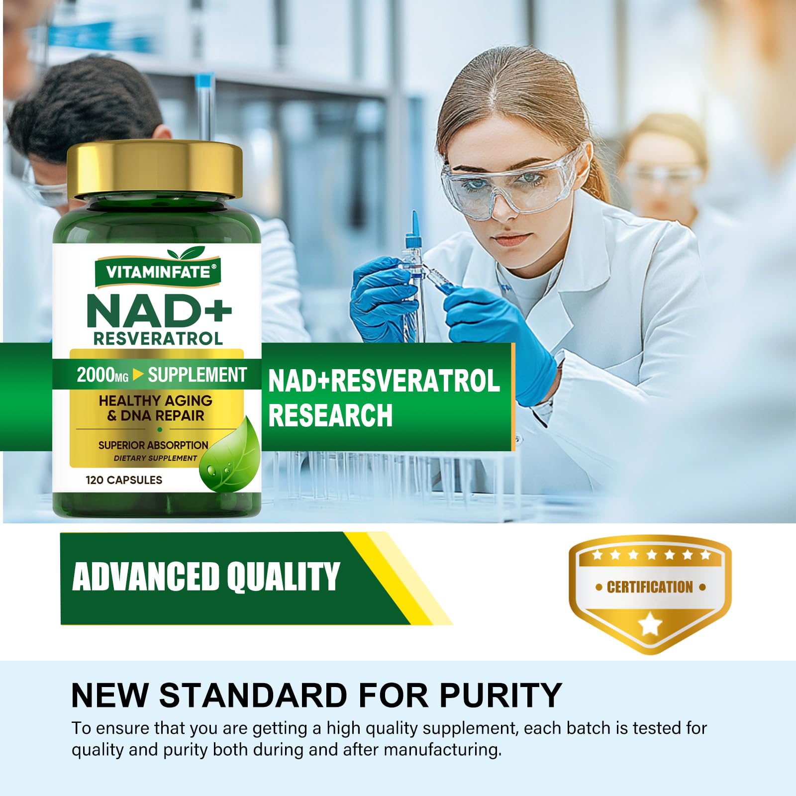 VITAMINFATE NAD+ Supplement 2000 mg - 120 Capsules True NAD+ & Resveratrol, NMN Alternative Supports Anti-Aging, Cellular Energy & Repair, Metabolism & Brain Boost for Men & Women VITAMINFATE uk supplements
