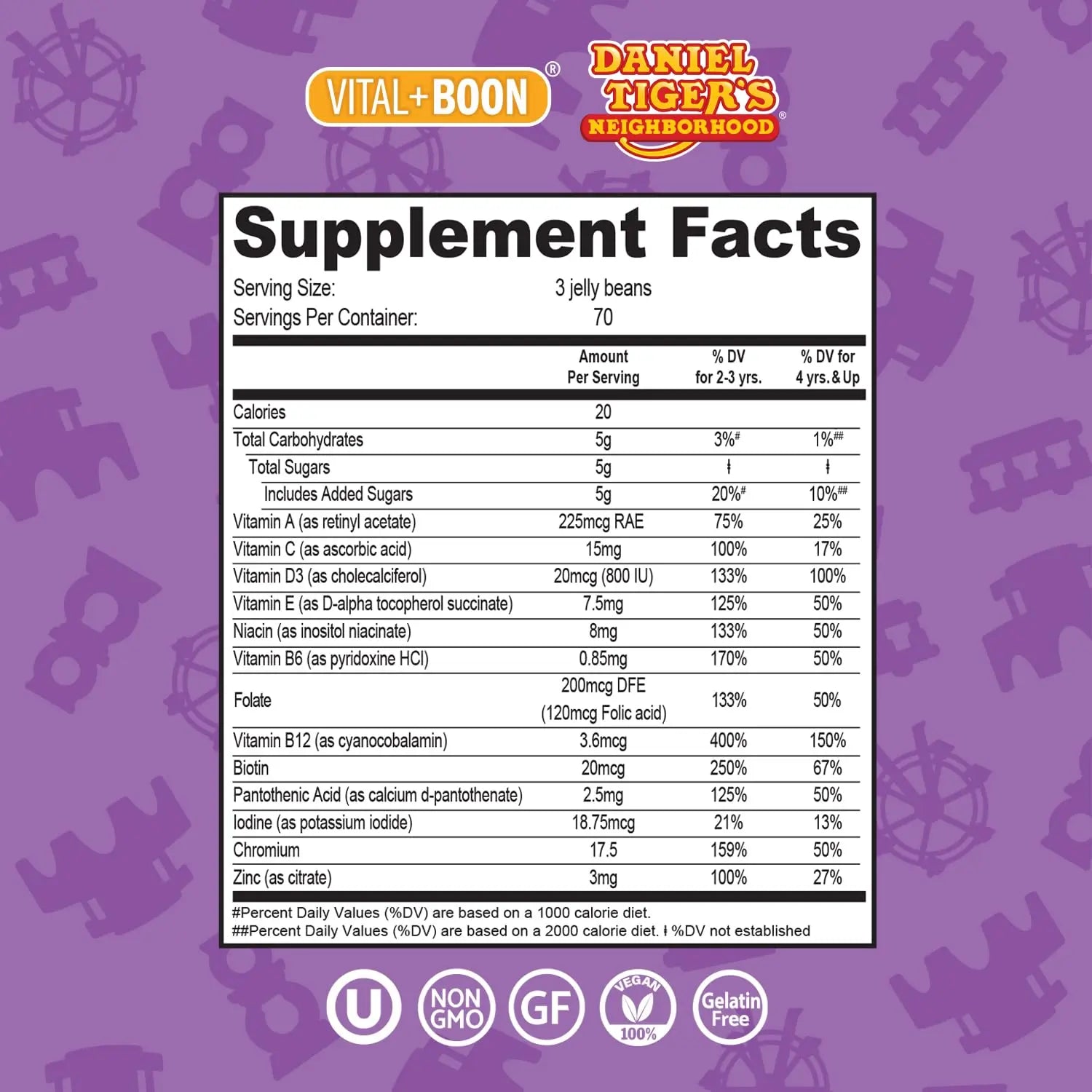 Daniel Tiger - Kids Multivitamin Jellybeans (210 Jellybean Bottle) Toddler 2+ & Kids Vitamins - 13 Essential Vitamins & Minerals to Support Bone Health Vital+Boon uk supplements