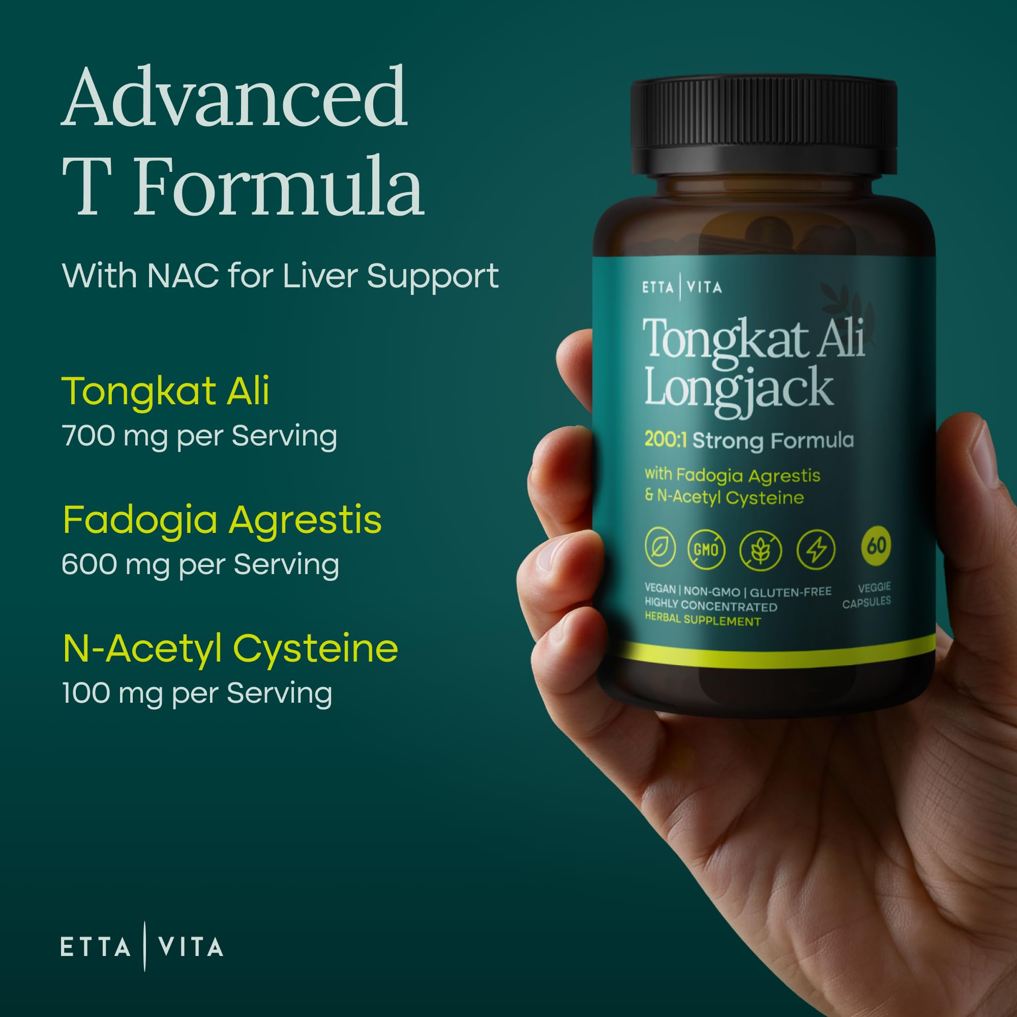 Potent Longjack - Tongkat Ali & Fadogia Agrestis Supplement for Men & Womens Energy, T Support, Lean Muscle Growth & Recovery, Hormonal Balance, Pre-Workout with Vegan NAC Liver Detox & Cleanse Etta Vita uk supplements