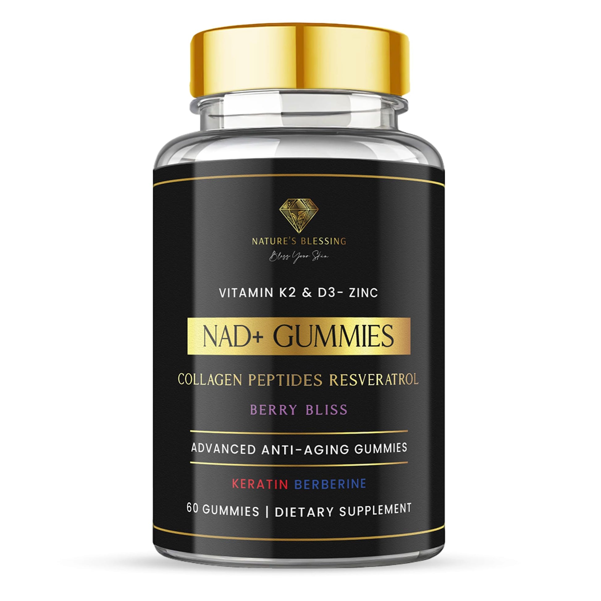 Nature's Blessing NAD+ Anti-Aging Gummies – Boost Cellular Repair, Brain Clarity & Radiant Skin – with Biotin, Collagen, Resveratrol, Vitamin D3, K2, Zinc & Keratin – Delicious Berry Bliss Nature's Blessing uk supplements