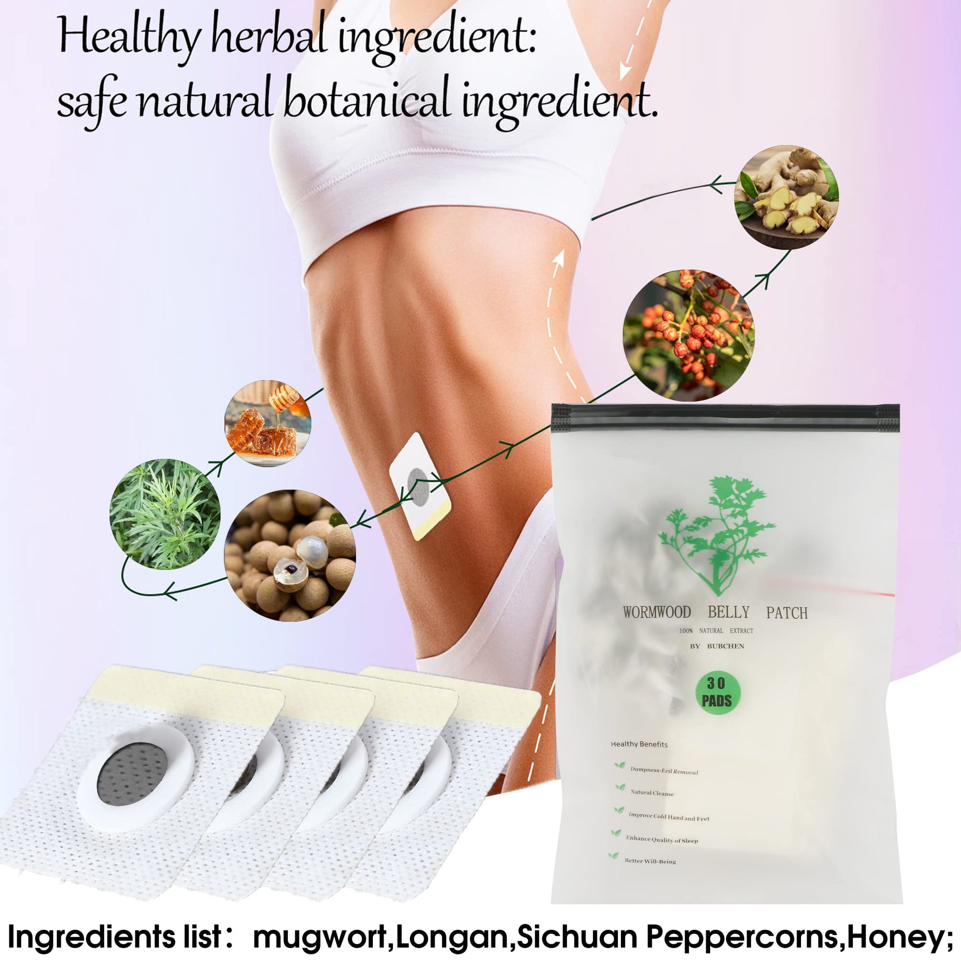 Bubchen Mugwort Belly Patch,30Pcs Natural Wormwood Essence and 30Pcs Belly Sticker BURWSEKK uk supplements