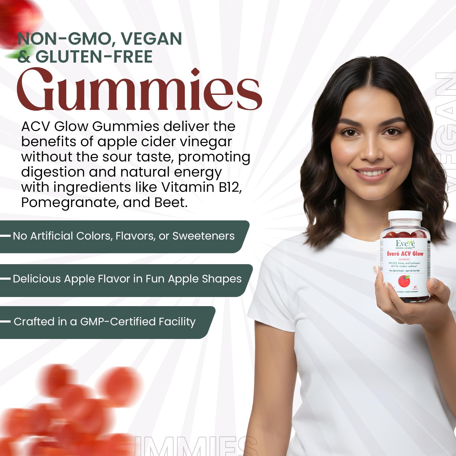 Everé ACV Glow Gummies – Apple Cider Vinegar with B12, B6, Iodine, Folate, Beetroot & Pomegranate – Daily Wellness Support for Energy & Balance The EverÉ Natural Alchemy uk supplements