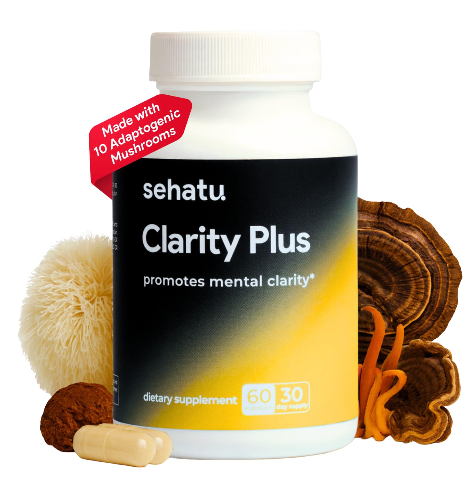 SEHATU Clarity Plus Cognitive Wellness Supplement | Packed with 10 Powerful Adaptogenic Mushrooms | Clear Brain Fog and Support Mental Clarity | 60 Count | 30 Day Supply SEHATU uk supplements