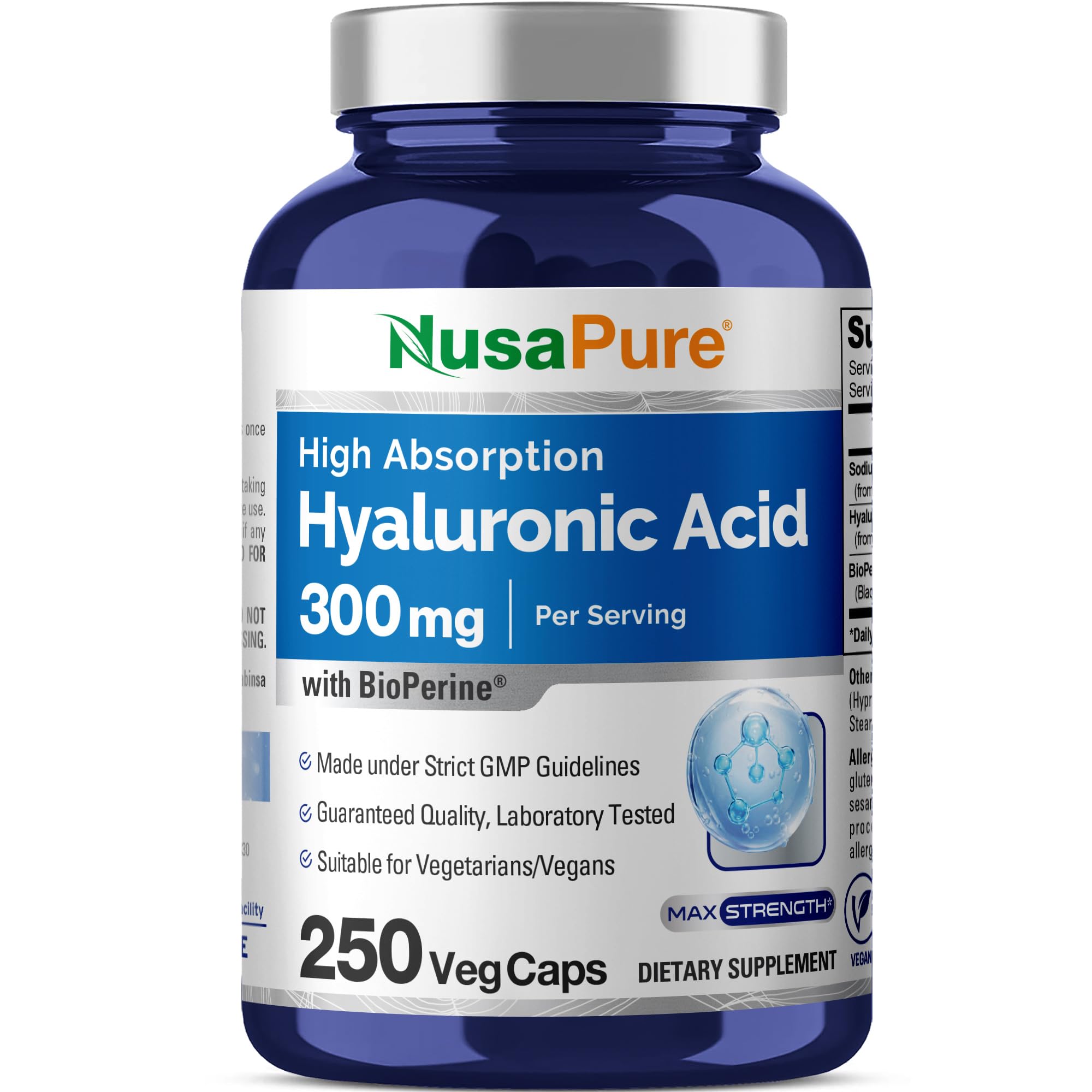 NusaPure Hyaluronic Acid 300mg 250 Veggie Capsules (Non-GMO, Vegan) NusaPure uk supplements