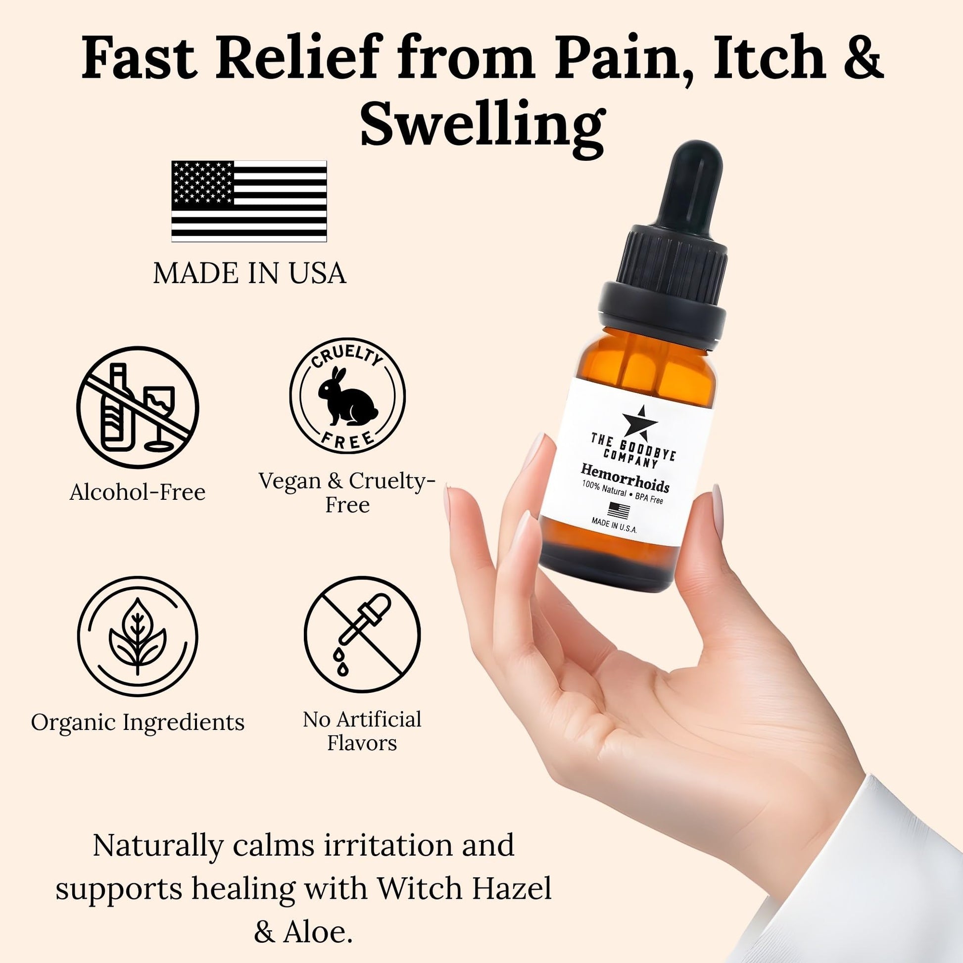 The Goodbye Company Organic Hemorrhoid Relief Serum - Natural Witch Hazel Treatment for Pain, Itch & Swelling - Internal External Soothing Formula - Vegan, USA Made, 15mL The Goodbye Company uk supplements