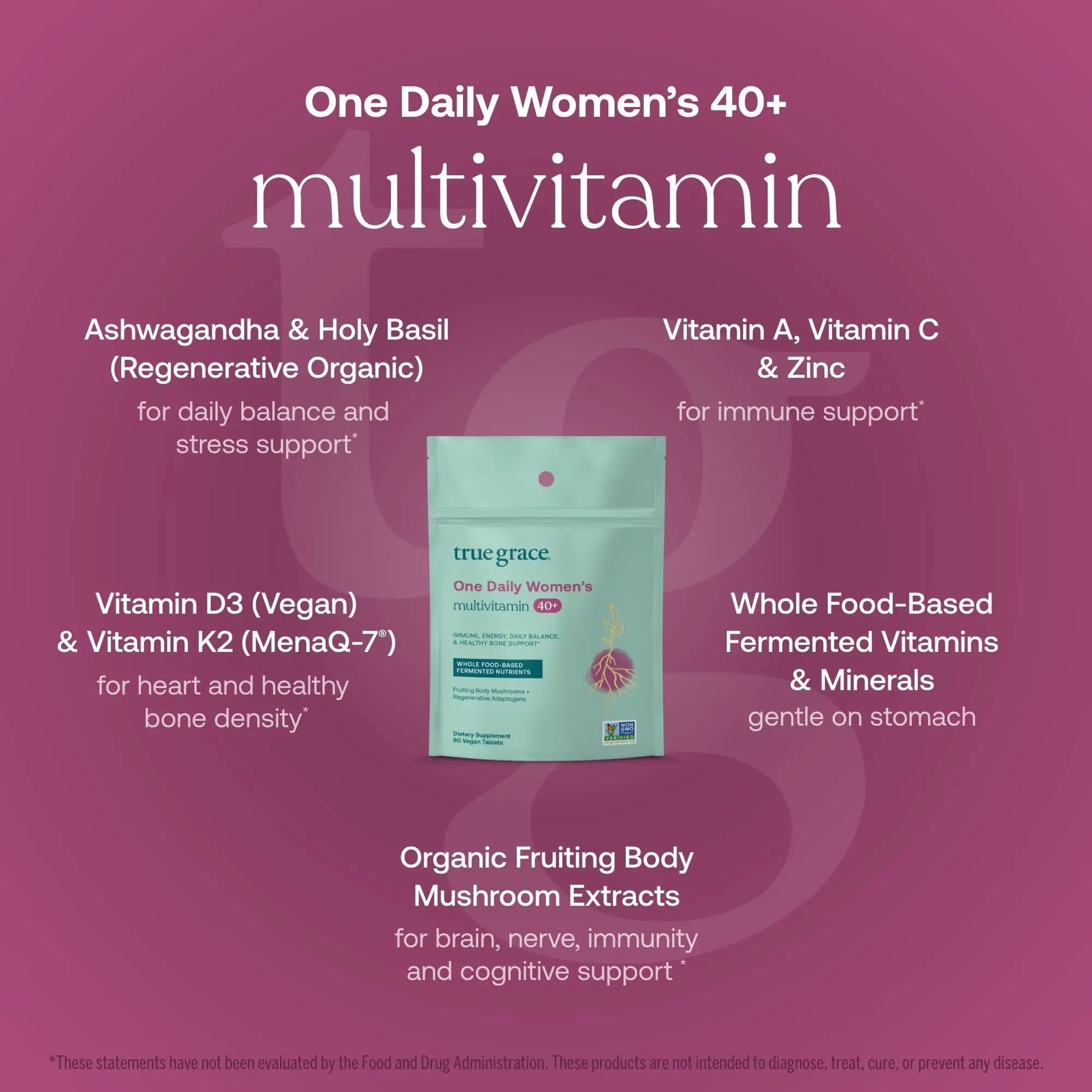 True Grace One Daily Women’s Multivitamin 40+ Fermented Minerals, Organic Adaptogens & Mushrooms Energy, Immune, Bone Support True Grace uk supplements
