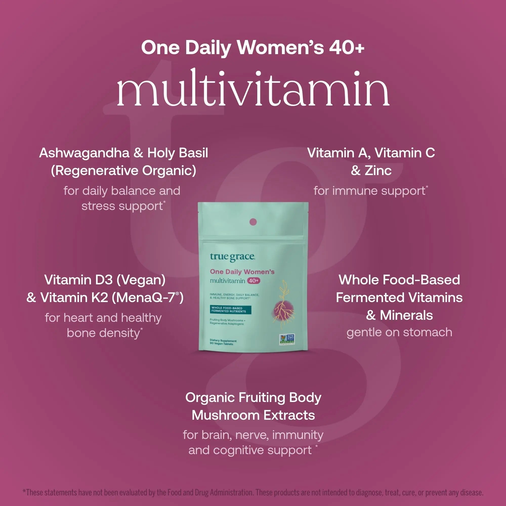 True Grace One Daily Women’s Multivitamin 40+ Fermented Minerals, Organic Adaptogens & Mushrooms Energy, Immune, Bone Support True Grace uk supplements