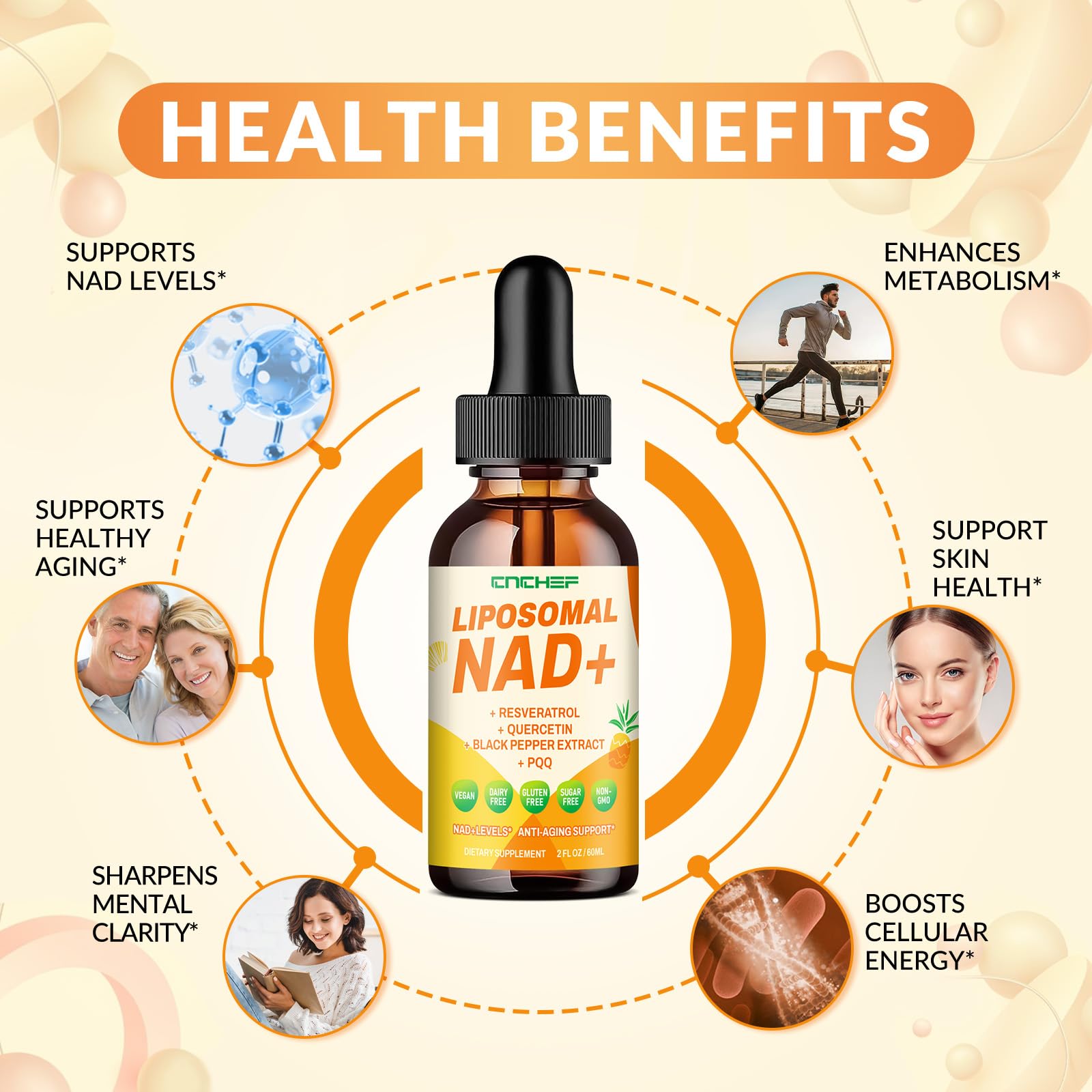 CNCHEF Liposomal NAD Supplement - 1500mg NAD+ Liquid Drop for Women & Men Nicotinamide Riboside Chloride & Resveratrol Complex - Cellular Renewal, Anti-Aging Support - 30 Servings (2 fl oz) CNCHEF uk supplements