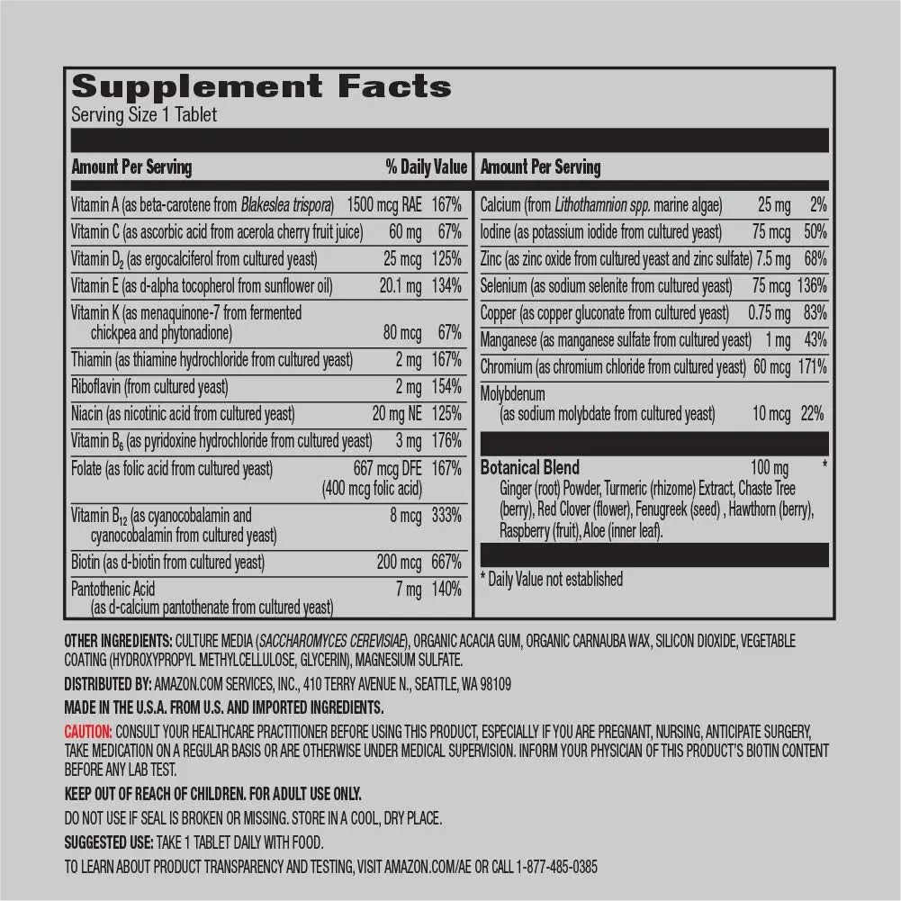 Amazon Elements Women‚ 40+ One Daily Multivitamin, 66% Whole Food Cultured, Vegan, 65 Tablets, 2 month supply Amazon Elements uk supplements