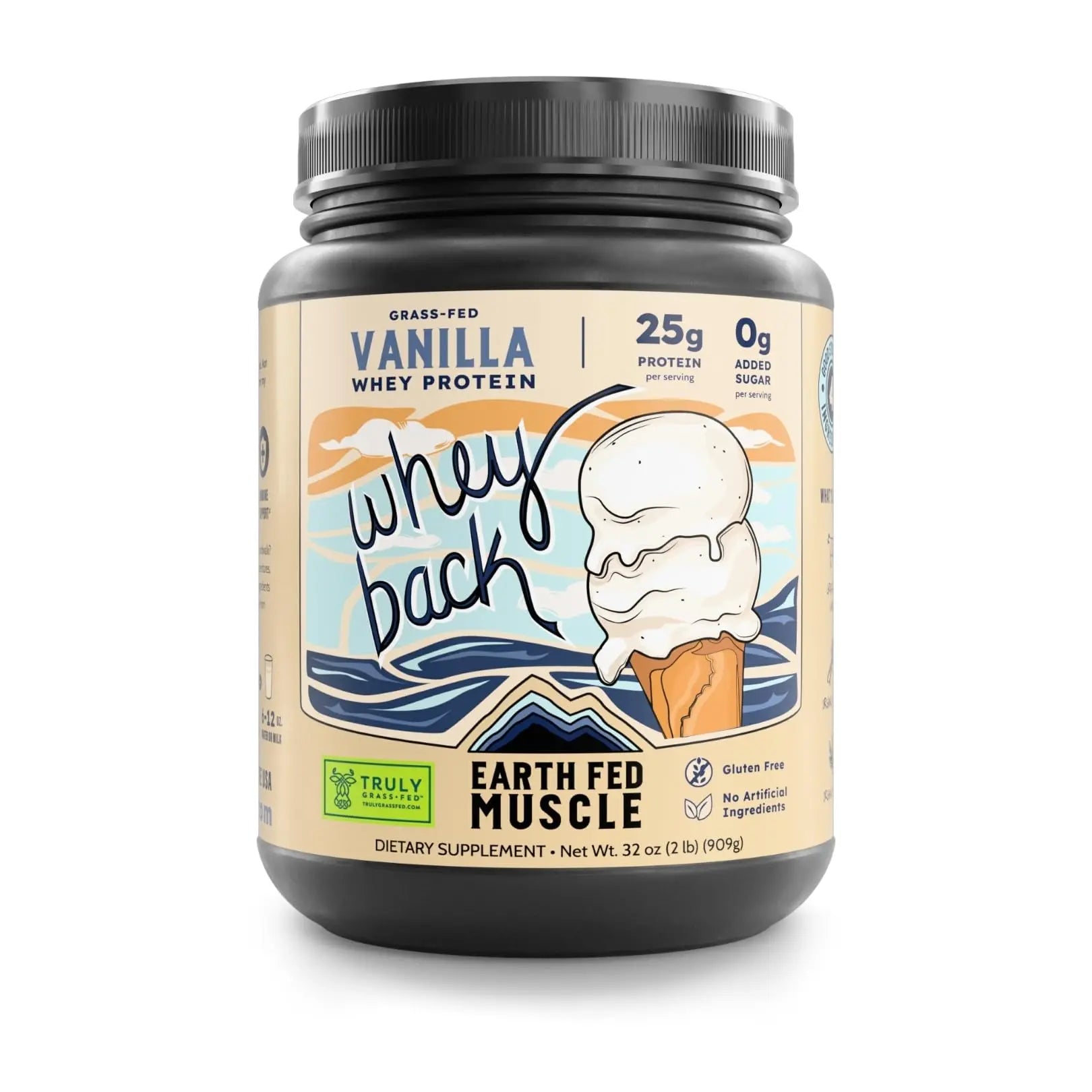 Earth Fed Muscle Whey Back Irish Grass Fed Whey Protein Isolate, Third-Party Certified. 25g Protein, Vanilla - Non-GMO, Hormone Free, Soy Free, Gluten Free - 2 LB, 29 Servings Earth Fed Muscle uk supplements