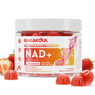 BAKAKOUL NAD Gummies, NAD Supplement - Liposomal Nicotinamide Riboside, Resveratrol, Quercetin, NAD Nicotinamide Riboside Resveratrol 900mg, NAD+ Supplement for Men and Women, 60 Gummies 1 Pack BAKAKOUL uk supplements