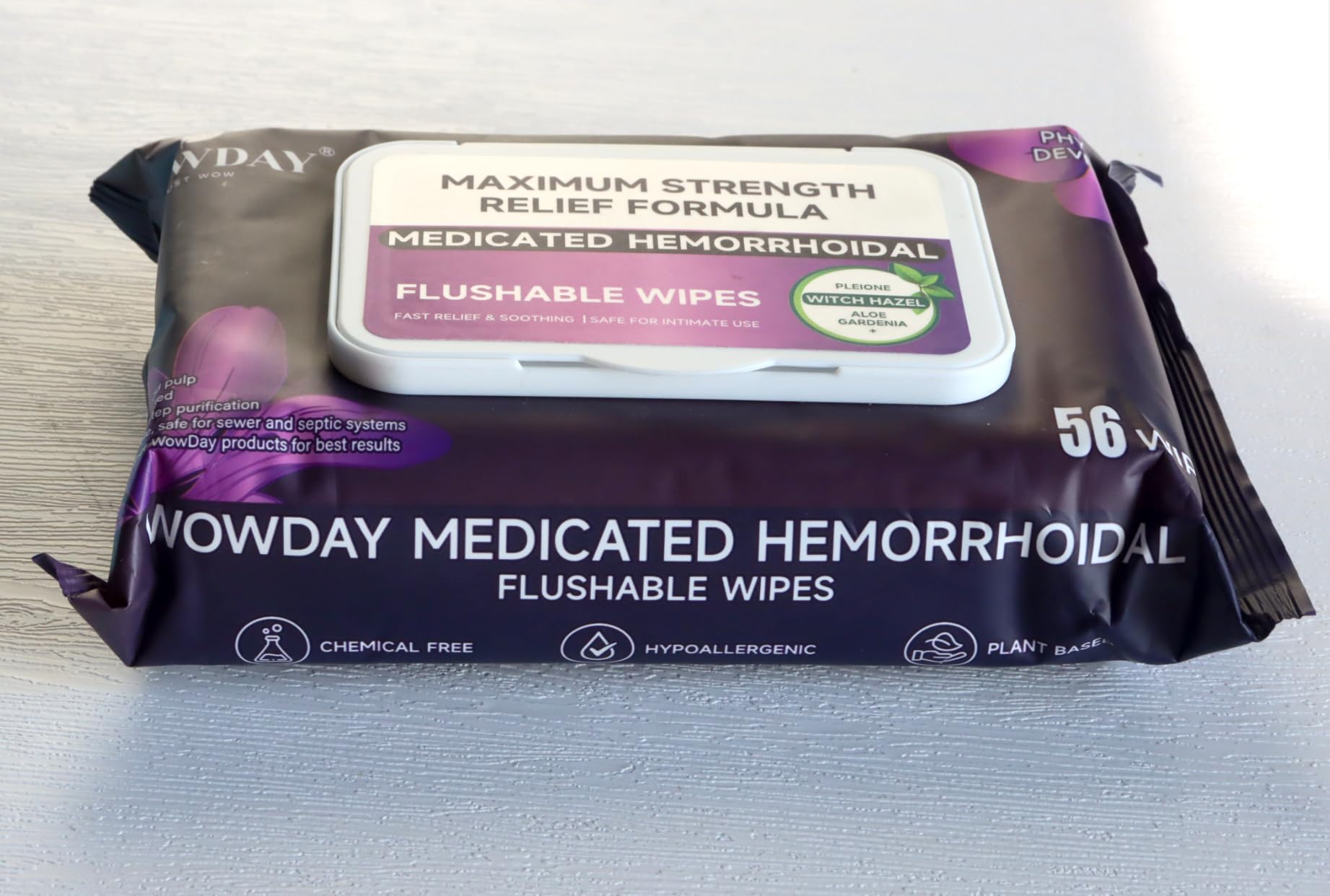 Wowday Flushable Hemorrhoid Wipes | Maximum Strength Witch Hazel Wipes | 56 Count Fragrance Free Adult Hemorrhoids Medicated Witch Hazels Wipe for Butt Hemorrhoidal Itch WowDay uk supplements