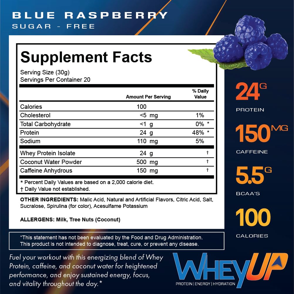 WheyUP Clear Whey Isolate Protein Powder, Blue Raspberry - 150mg Caffeine - 20 Servings WheyUP uk supplements