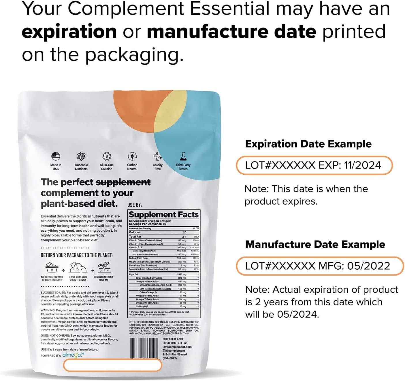 Complement Essential Vegan Multivitamin for Men & Women (30 Servings, 90 Capsules) with Omega-3 DHA & EPA, B12, Vitamin D3 & K2, Zinc, Selenium, Magnesium, Iodine - Supports Immunity & Overall Health Complement uk supplements