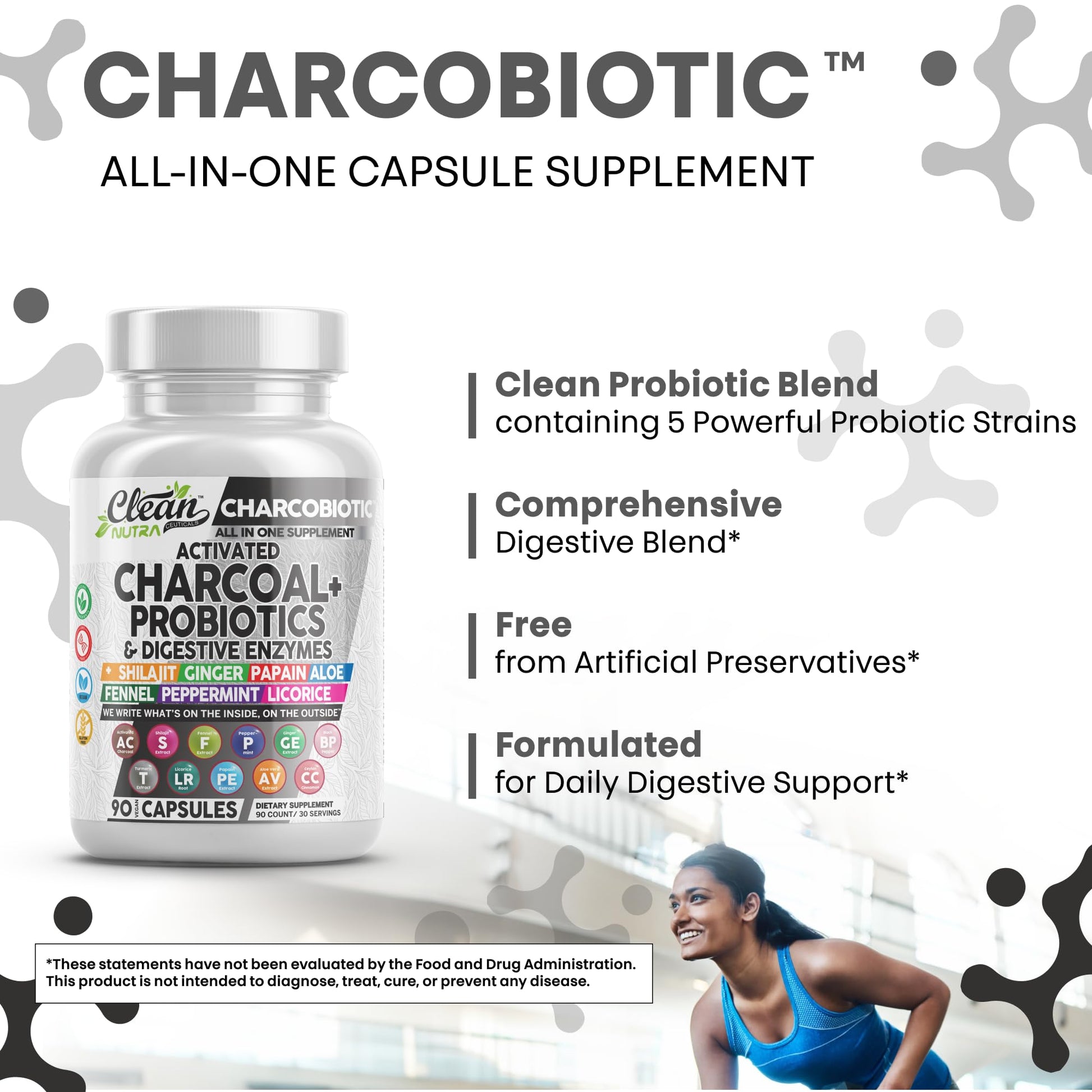 Clean Nutra Activated Charcoal Pills + Shilajit Probiotic Digestive Enzymes for Digestive Health Capsules with Peppermint Fennel Licorice Papain Ginger Turmeric Powder | Gut Health Clean Nutraceuticals uk supplements