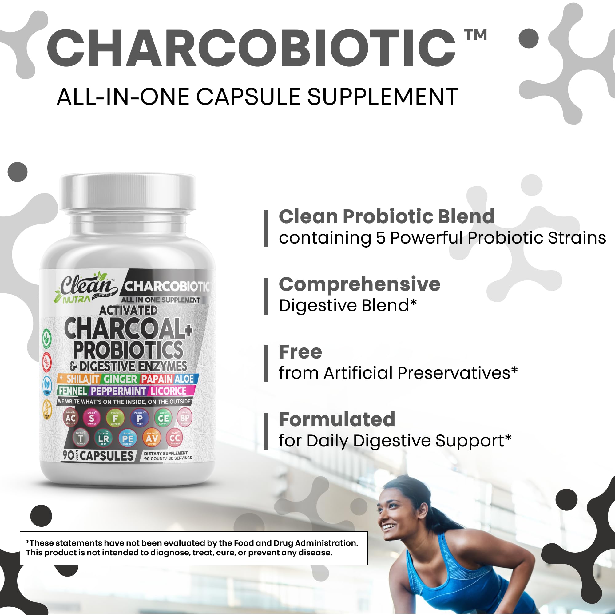 Clean Nutra Activated Charcoal Pills + Shilajit Probiotic Digestive Enzymes for Digestive Health Capsules with Peppermint Fennel Licorice Papain Ginger Turmeric Powder | Gut Health Clean Nutraceuticals uk supplements
