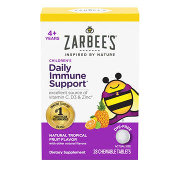 Zarbee's Kids Immune Support, Vitamin C, D & Zinc Daily Immunity Vitamins for Children 4+ Years, Natural Tropical Fruit Flavor, 28 Chewable Tablets Zarbee's uk supplements