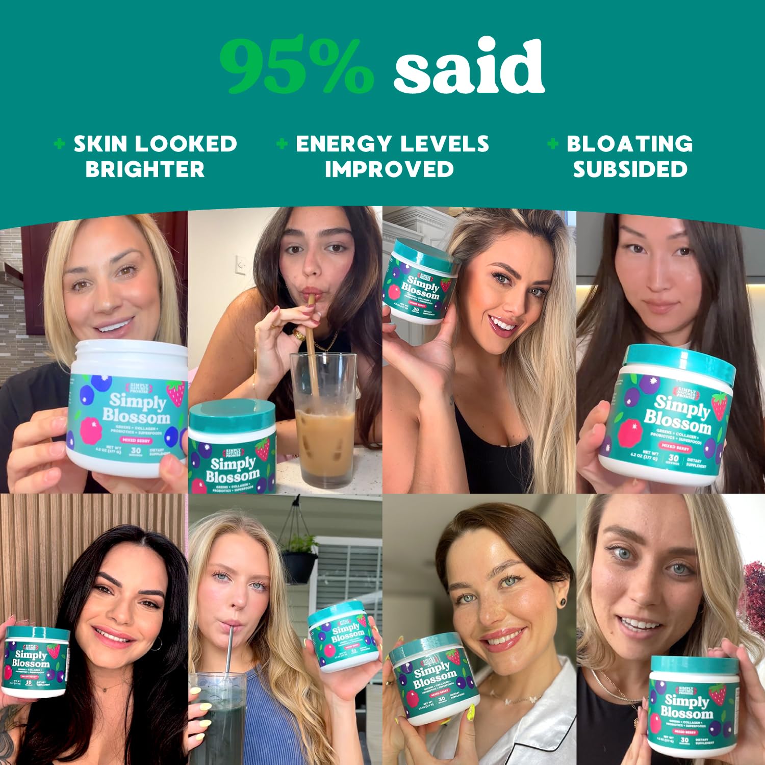Simply Blossom Nutrition - Daily Greens & Superfood Powder + Collagen + Probiotics for Women's Digestive Health & Bloating Relief. Help Your Health Bloom - 2 Month Supply Simply Nature's Pledge uk supplements