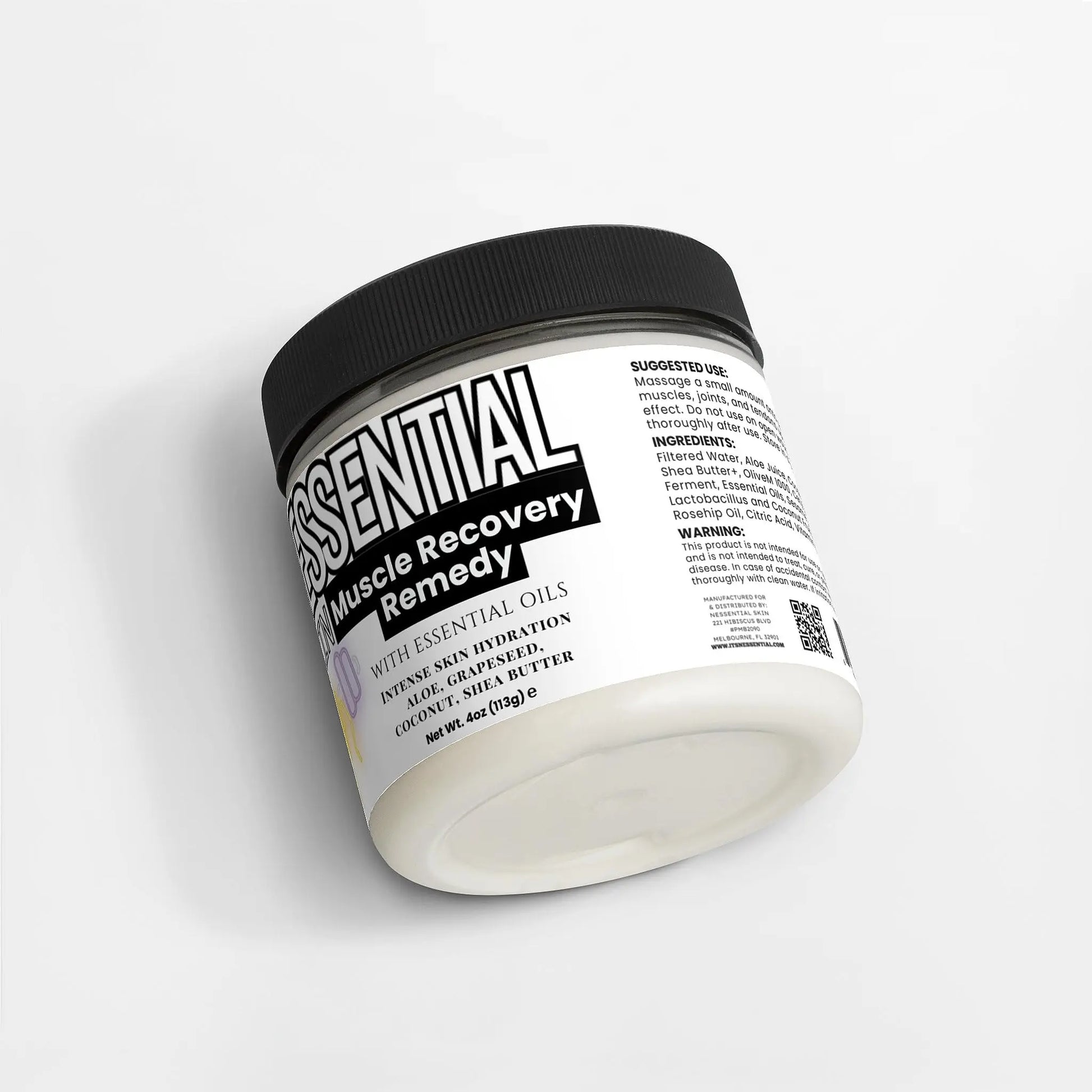 Nessential Skin Muscle Recovery Remedy with Essential Oils, Intense Hydration Cream, Natural Ingredients, Aloe, Grapeseed, Coconut, Shea Butter, 4 oz Nessential Skin uk supplements