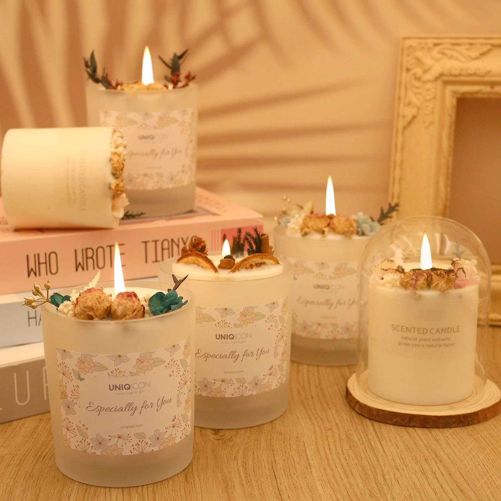 Natural Soy Scented Pillar Candles with Glass, Classic 10 oz Luxury Non Toxic White Bathroom Candle uniqicon uk supplements