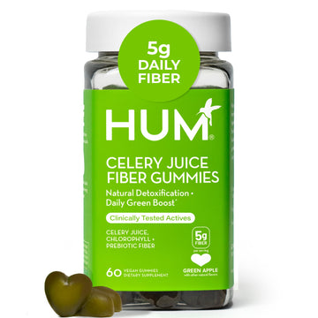 HUM Celery Juice Fiber Gummies for Adults, First Prebiotic Celery Juice Gummy, Gluten Free Fiber Supplement Supports Detoxification, Gut Health, Greens Gummies, Chlorophyll & Prebiotic Fiber, 60 Count HUM uk supplements