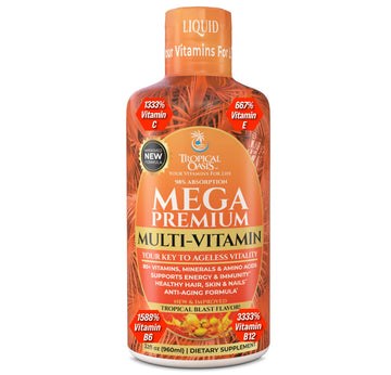 Mega Premium Liquid Multivitamin | Natural Immune Support Vitamin w/ 1333% Vitamin C, 200% D3, Zinc + 20 Vitamins, 70 Minerals, & 21 Amino Acids | Sugar Free | Orange Flavor | 98% Absorption | 32 Serv Tropical Oasis uk supplements
