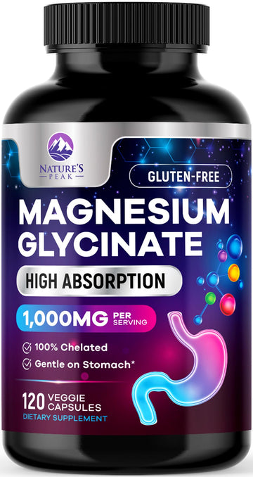 Magnesium Glycinate Capsules 1000mg Per Serving - Pure & Chelated for Max Absorption - Supports Muscle, Nerve & Heart Health, Sleep Support - Magnesium Supplement for Whole Body Support - 120 Capsules Nature's Peak uk supplements