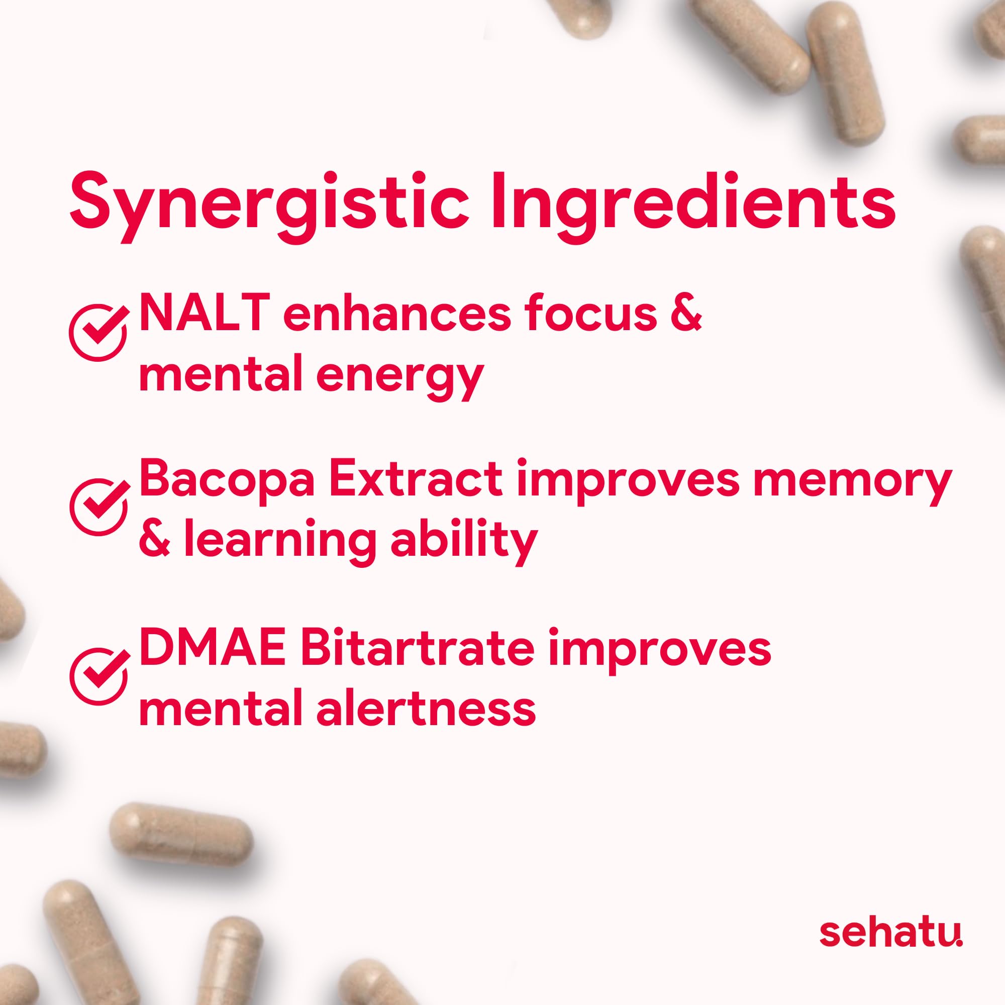SEHATU Focus Plus Cognitive Performance Enhancer | with N-Acetyl L-Tyrosine, DMAE Bitartrate, GABA, Glutamic Acid | Boosts Focus, Enhances Memory, Supports Brain Health | 60 Count | 30 Day Supply SEHATU uk supplements