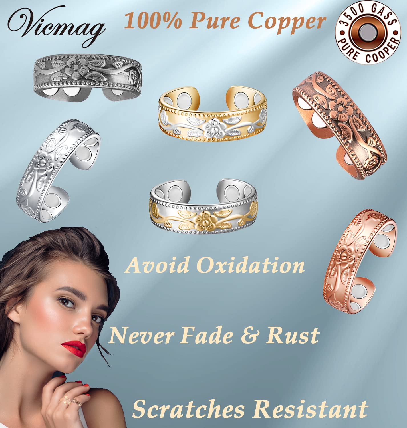 Vicmag Copper Magnetic Ring for Women Men 100% Solid Pure Copper Adjustable with Jewelry Gift Box Vicmag uk supplements
