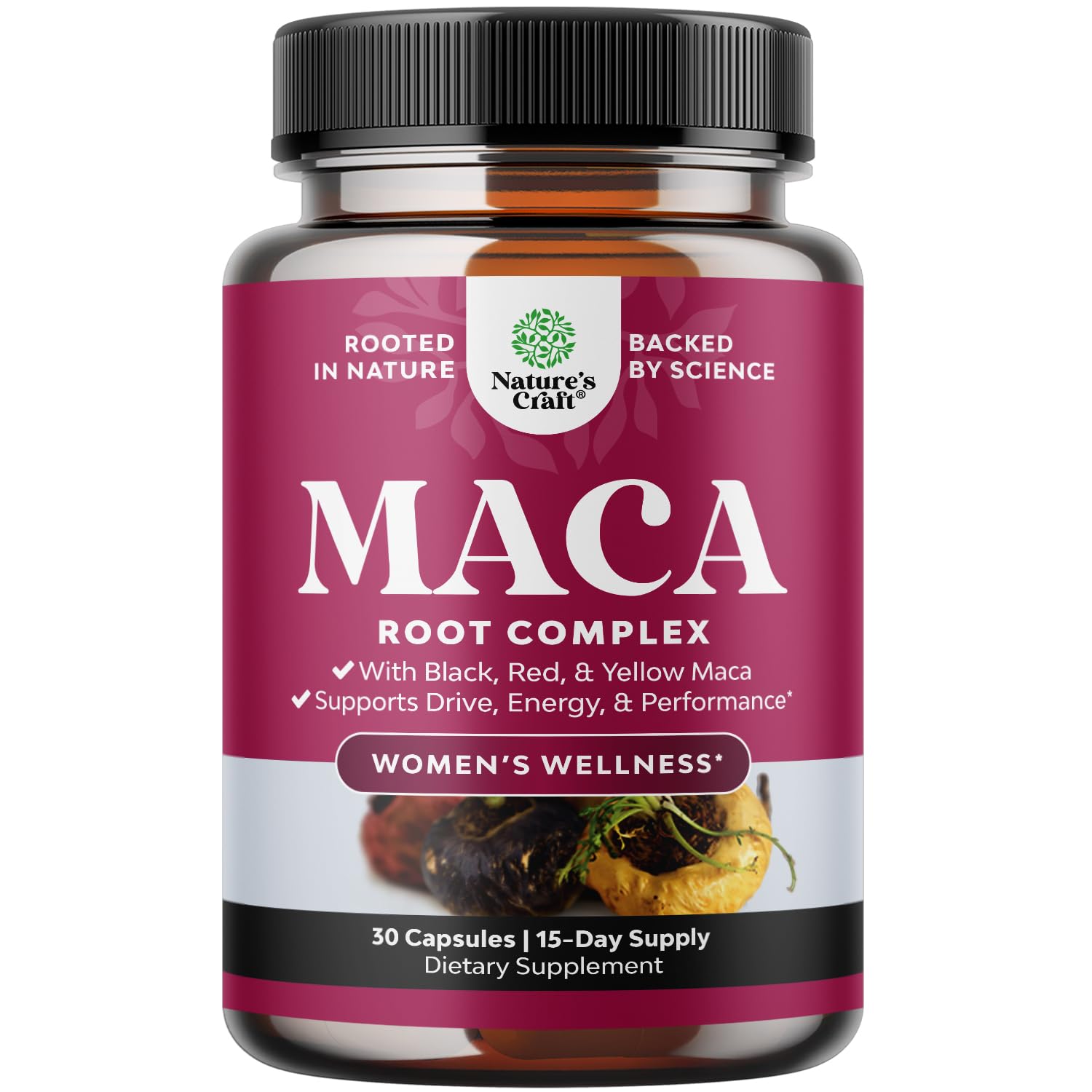 Maca Root Capsules for Women - Potent Herbal Supplement with Female Enhancing Blend of Red Yellow & Black Maca Root - Non-GMO Certified Vegan and Gluten-Free with No Artificial Colors - 30 Count Natures Craft uk supplements