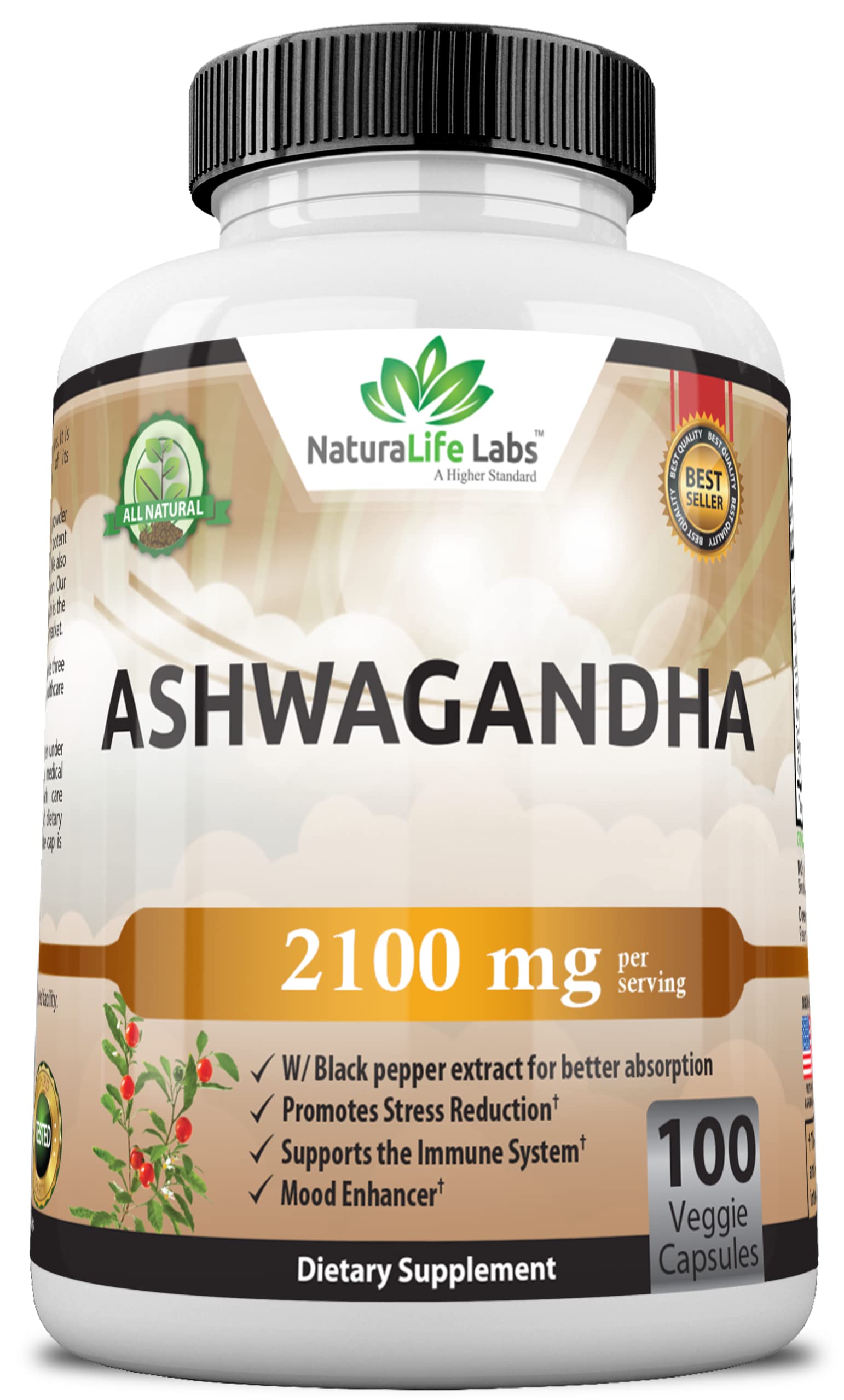 Organic Ashwagandha 2,100 mg - 100 Vegan Capsules Pure Organic Ashwagandha Powder NaturaLife Labs A Higher Standard uk supplements