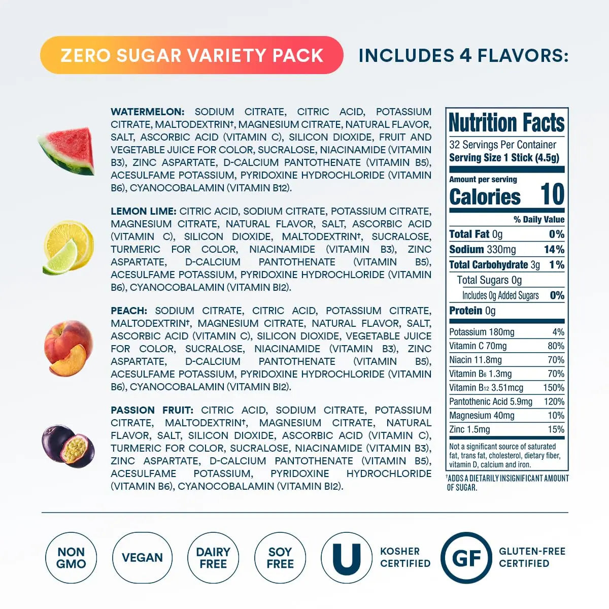 DripDrop Sugar Free Hydration Packets - Zero Classic Variety Pack - Single Serve Electrolytes Powder Drink Mix - Lemon Lime, Watermelon, Peach, Passion Fruit DripDrop uk supplements