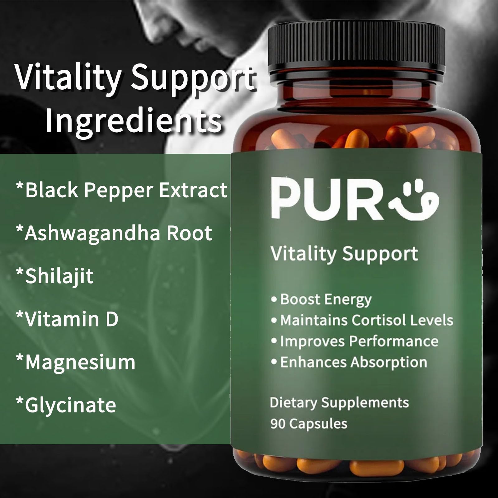 Maidlure Vitality Support - Men's Pills Blend with Ashwagandha, Shilajit, Black Pepper Extract & Vitamin | Natural & Organic Energy Enhancement - 90 Capsules Maidlure uk supplements
