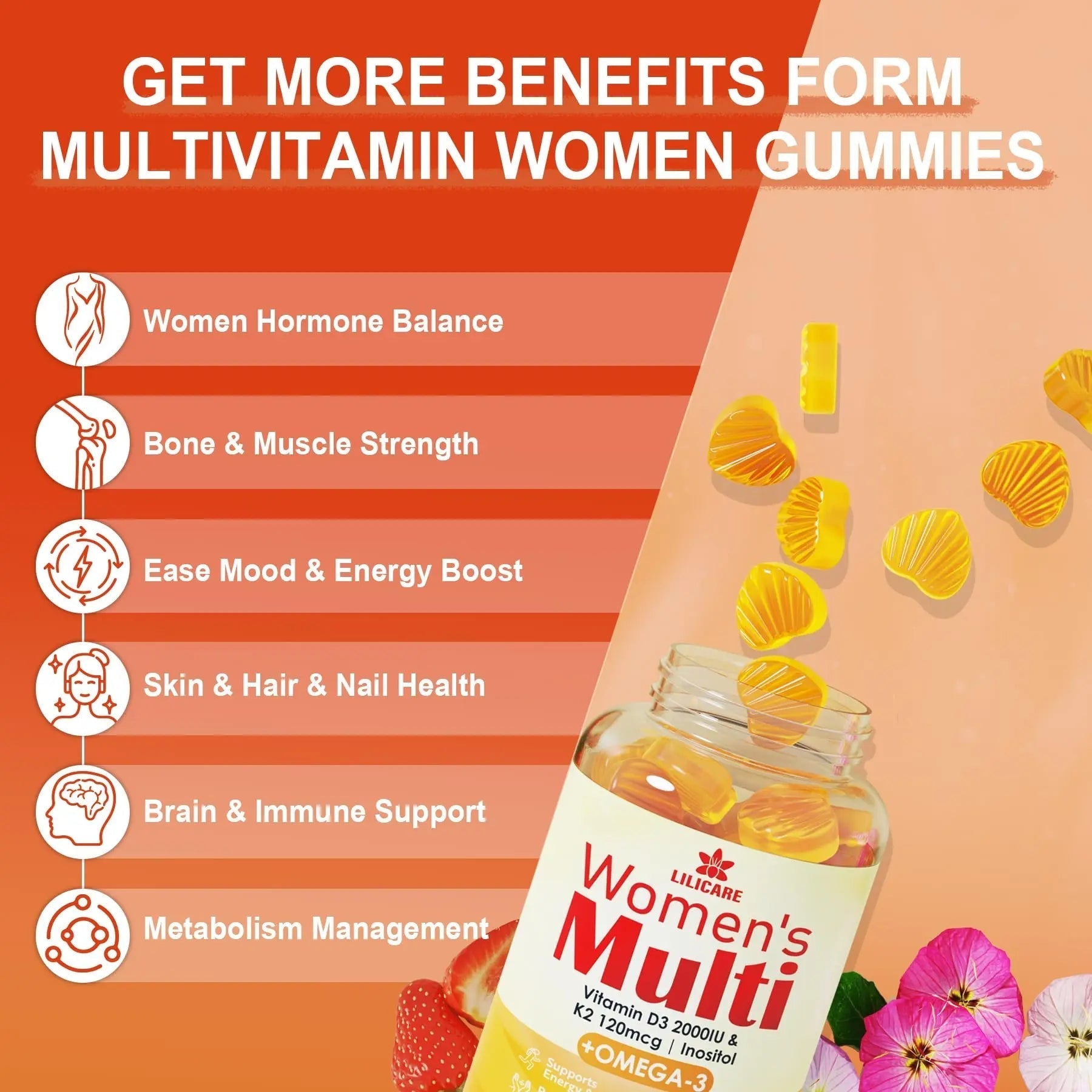 LILICARE Womens Multivitamin Gummies Vegan Omega3 Gummies 1280mg LILICARE uk supplements