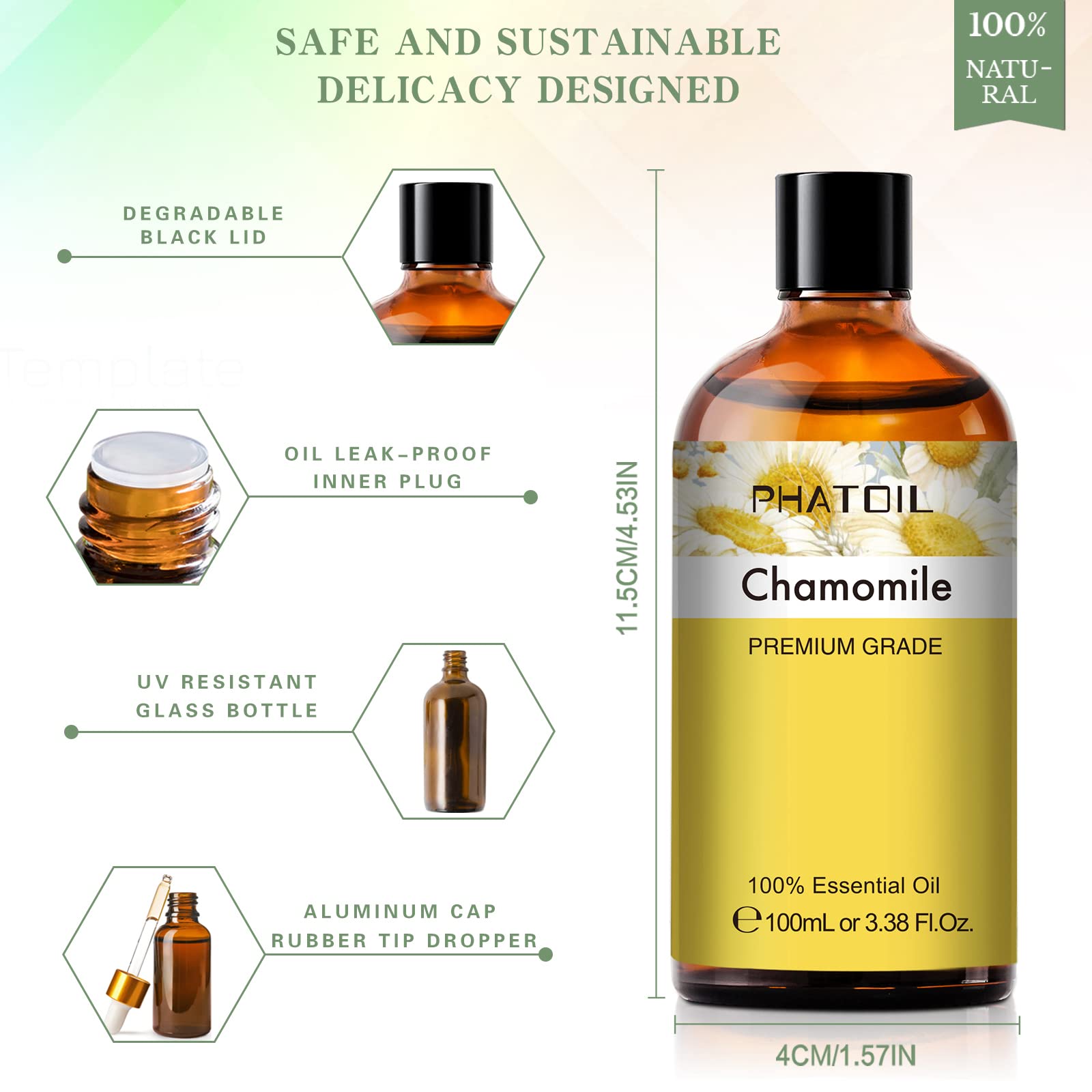 PHATOIL 100ML Chamomile Essential Oil - 3.38FL.OZ Essential Oils for Diffusers for Home PHATOIL uk supplements