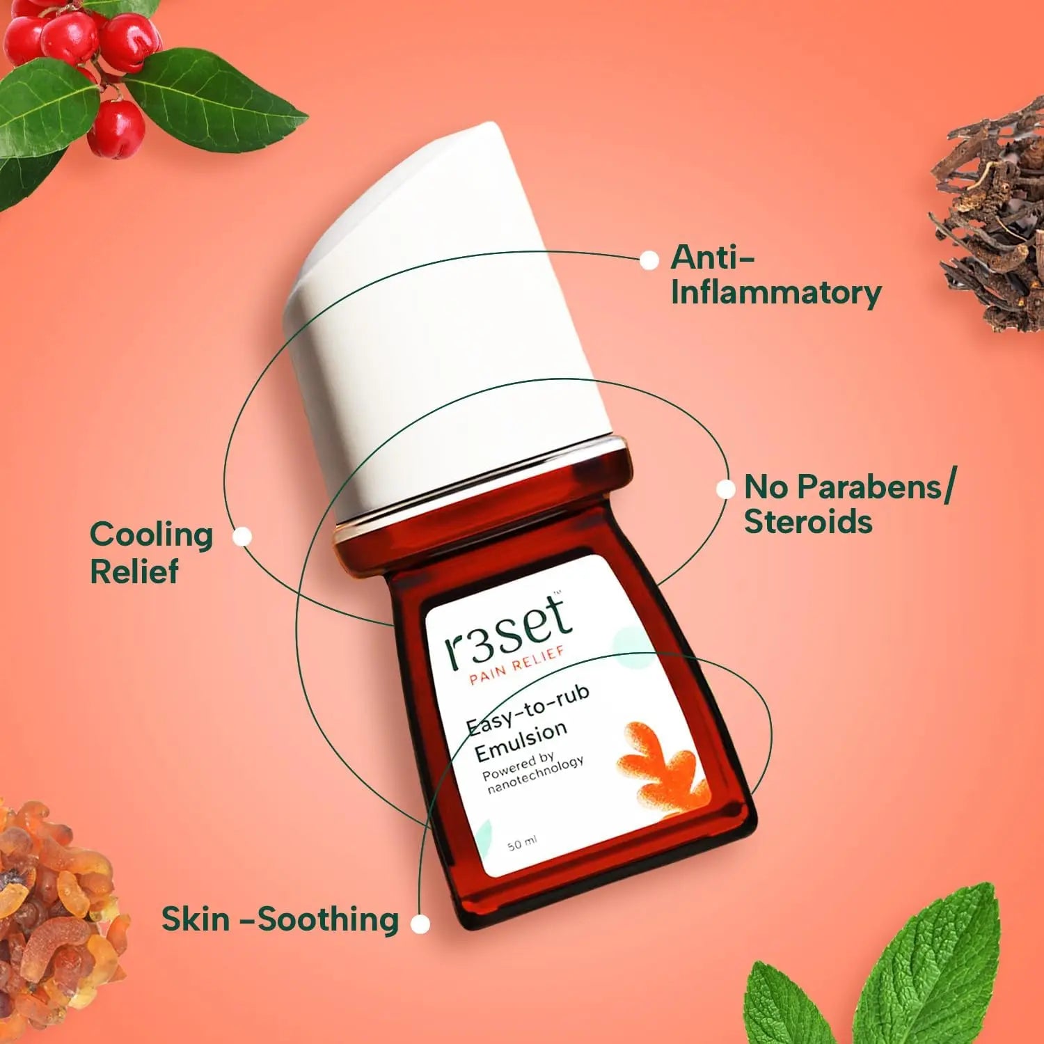 Pain Relief Emulsion Roll-On | Fast Relief for Muscle, Joint, Back, Neck, Knee Pain, Sports Injuries | 100% Natural, Absorbs Easily, No Side Effects | Herbal Ingredients for Aches & Soreness - 50ml Generic uk supplements