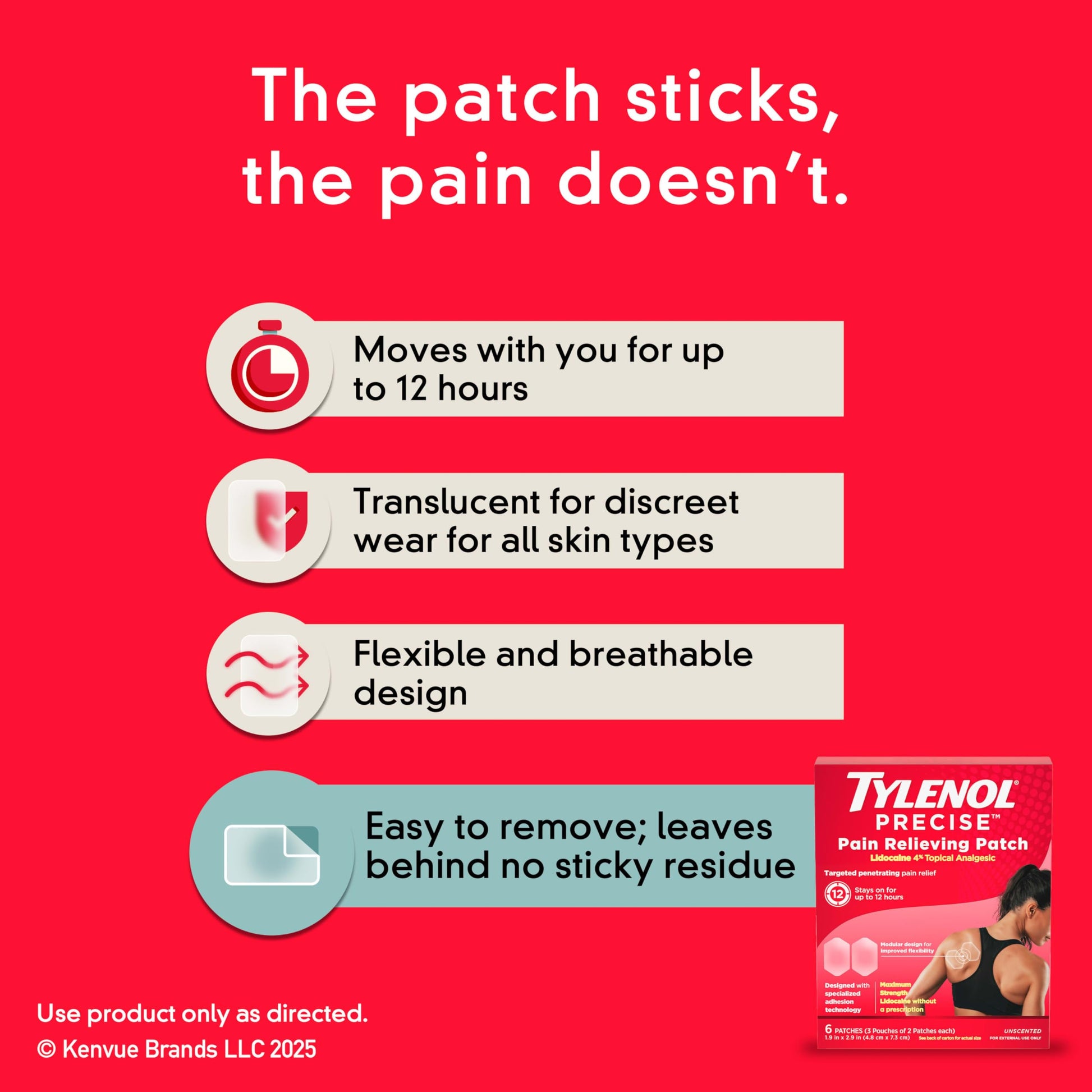 Tylenol Precise Pain Relieving Patches, Topical Analgesic Patches + Maximum OTC Strength Lidocaine Penetrates, Targeted Relief Ideal for Shoulder, Back & Knee Pain, Unscented, 3 x 2 ct Tylenol uk supplements