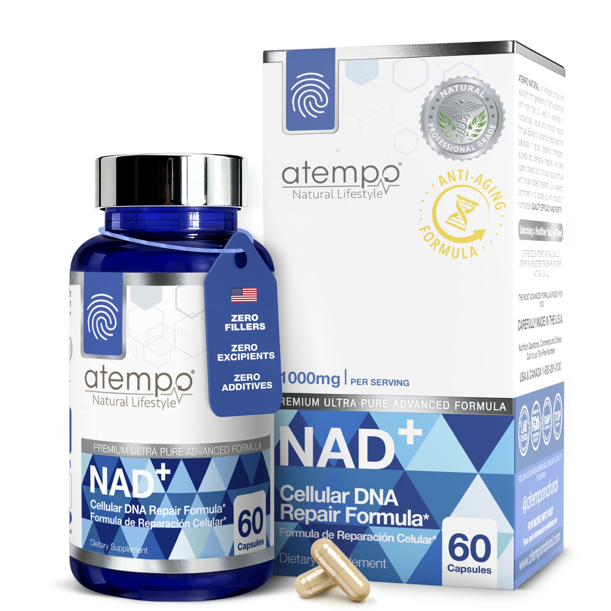 NAD+ Supplement 1000 mg High Absorption – Supports Energy, Cellular Health, Brain Function, and Healthy Aging – Pure NAD Formula with 60 Capsules ATEMPO NATURAL LIFESTYLE uk supplements