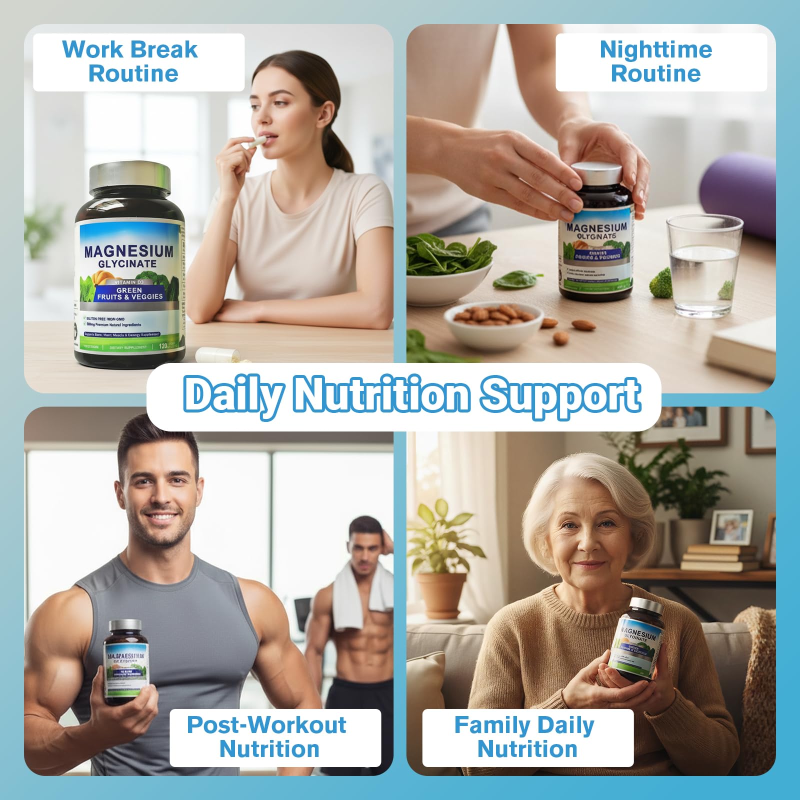 Magnesium Glycinate 500mg with Vitamin D3 – High Absorption Magnesium Supplement with Veggies Design – Supports Bone & Muscle Function and Energy – Non-GMO, Gluten-Free – 120 Veg Capsules FrexNutri uk supplements